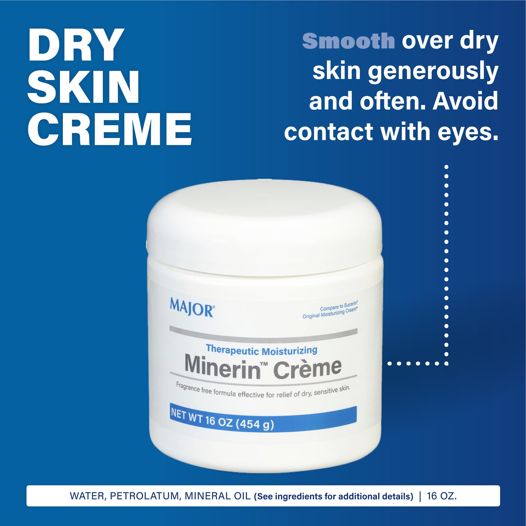 MAJOR Minerin Créme Therapeutic Moisturizing Cream – Fragrance-Free, 16 oz (4 Pack) for Very Dry Skin