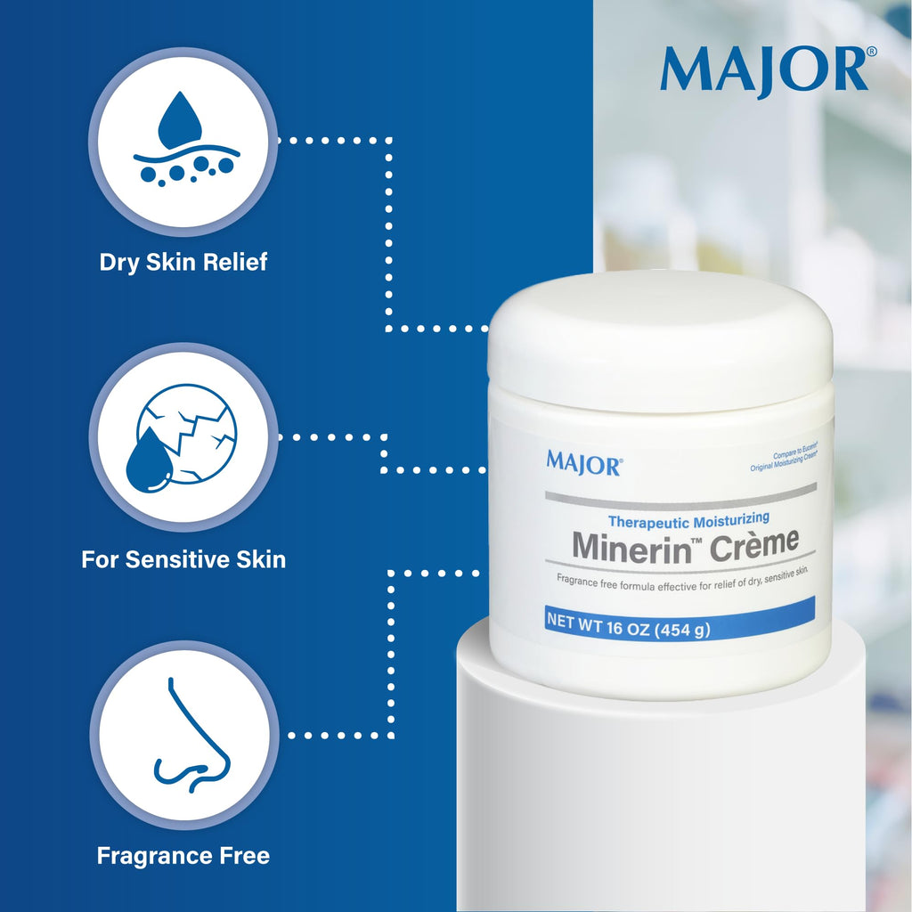 MAJOR Minerin Créme Therapeutic Moisturizing Cream – Fragrance-Free, 16 oz (4 Pack) for Very Dry Skin