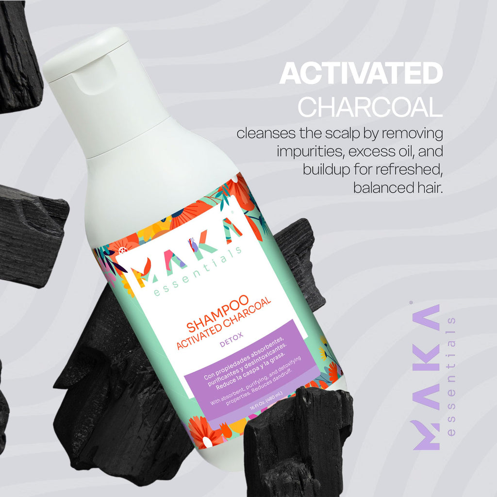 Maka Essentials Charcoal Shampoo for Oily Hair – Purifying, Deep Clean & Oil Control (16 oz)