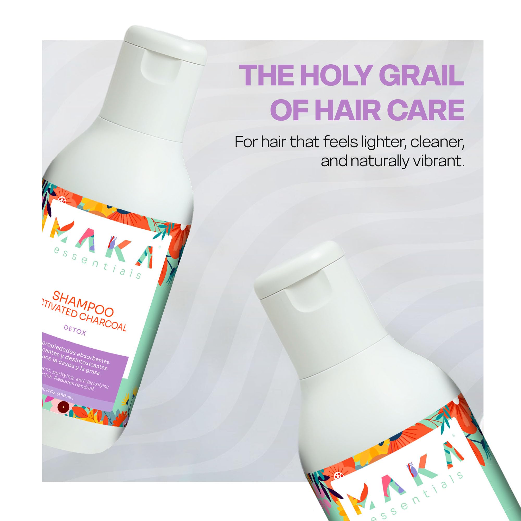 Maka Essentials Charcoal Shampoo for Oily Hair – Purifying, Deep Clean & Oil Control (16 oz)