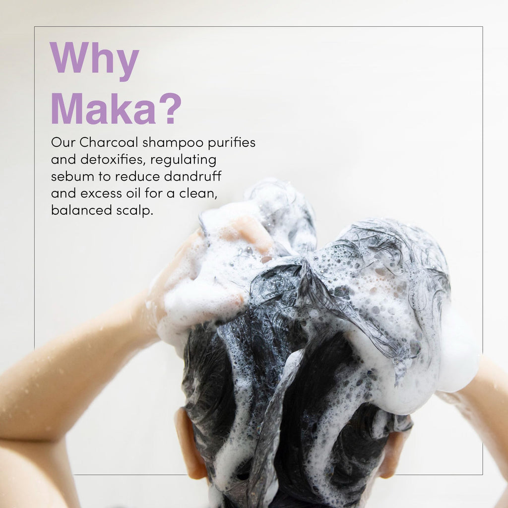 Maka Essentials Charcoal Shampoo for Oily Hair – Purifying, Deep Clean & Oil Control (16 oz)
