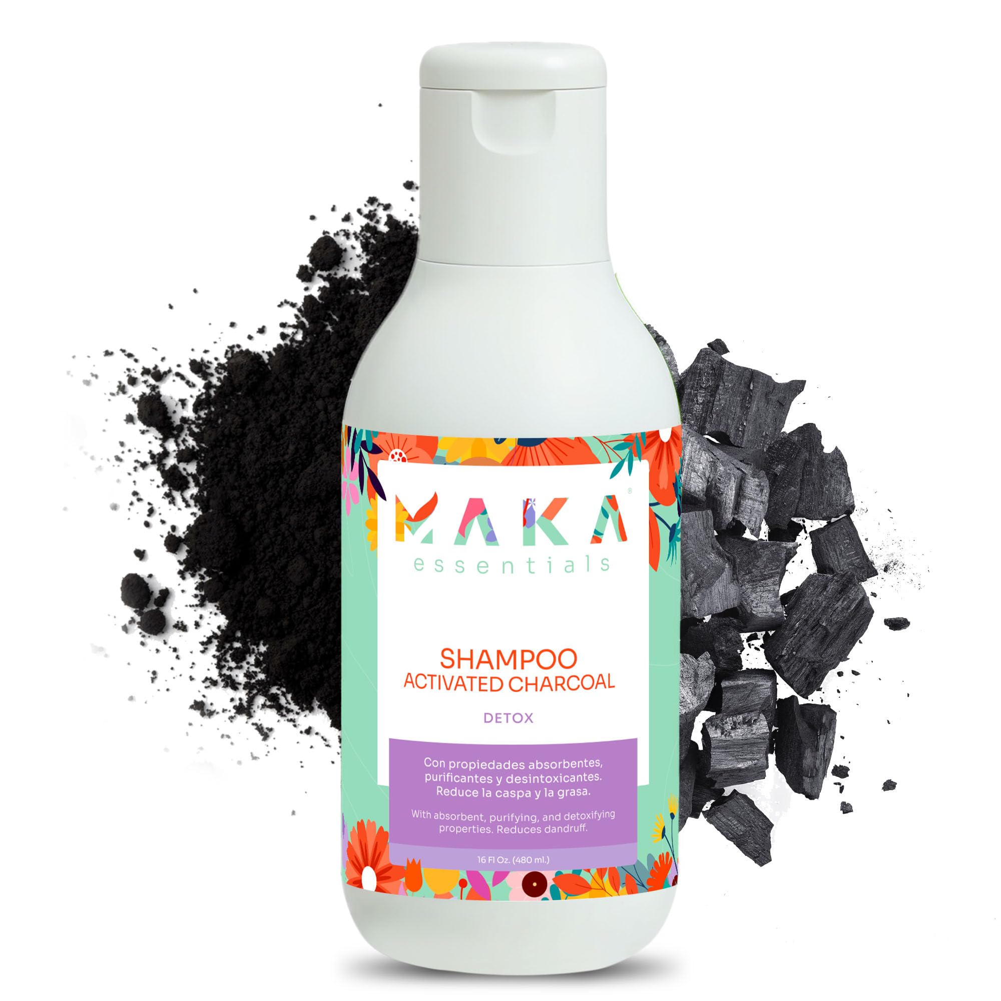 Maka Essentials Charcoal Shampoo for Oily Hair – Purifying, Deep Clean & Oil Control (16 oz)