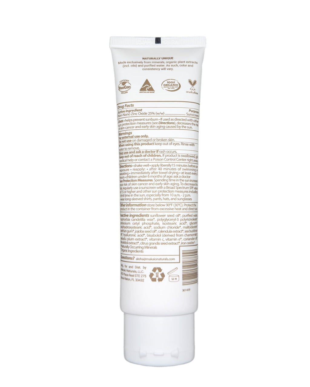 Makaio Naturals SPF 50 Mineral Sunscreen – Unscented, Face & Body, Non-Nano Zinc, Reef Safe, Vegan