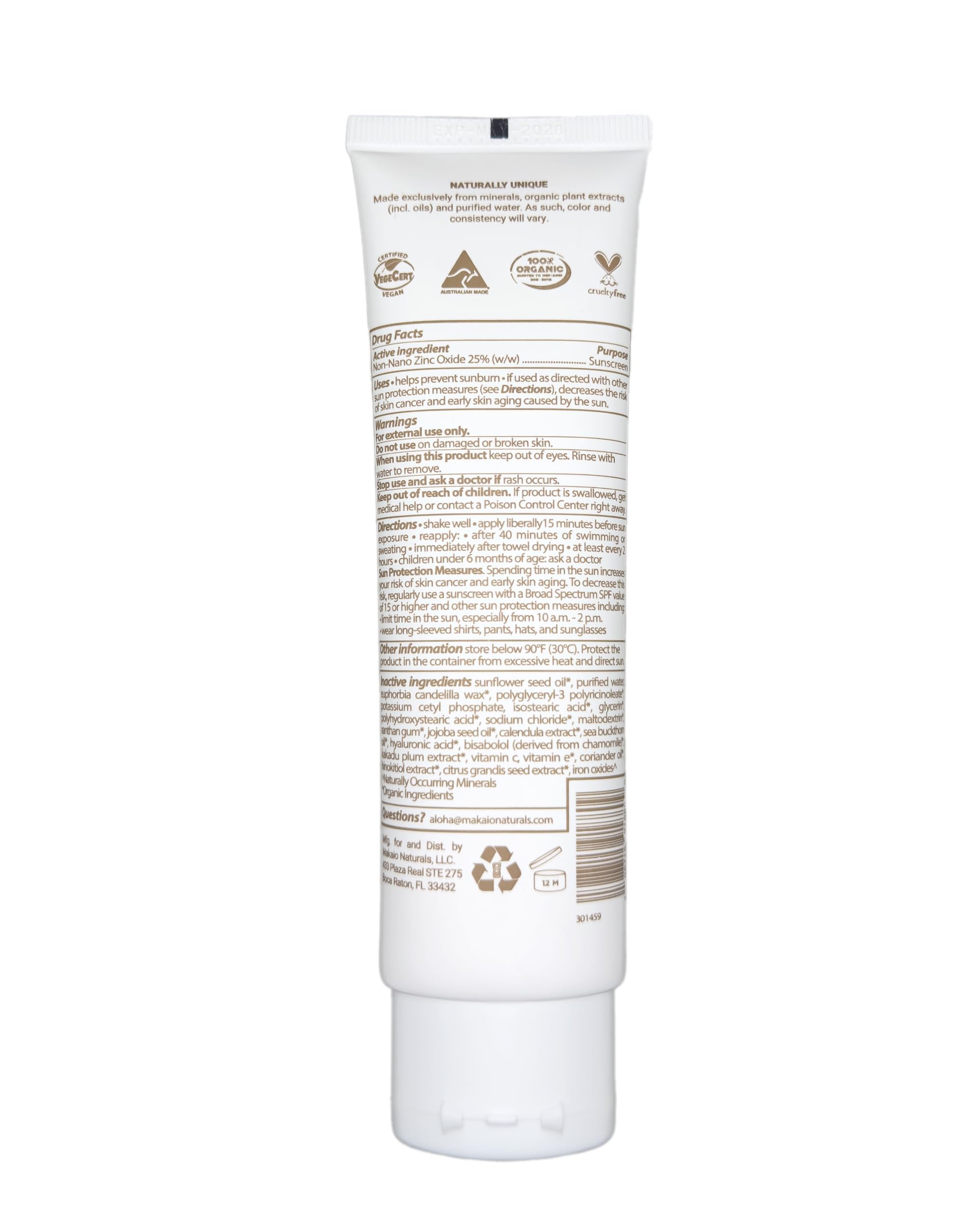 Makaio Naturals SPF 50 Mineral Sunscreen – Unscented, Face & Body, Non-Nano Zinc, Reef Safe, Vegan