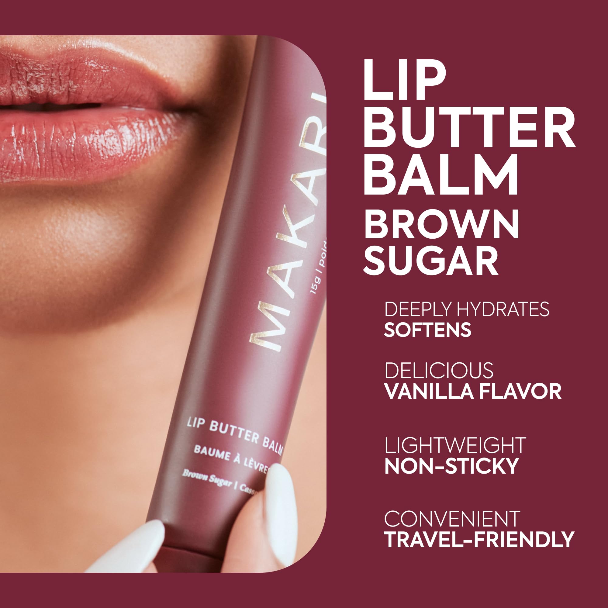 Makari Brown Sugar Lip Butter Balm (0.5 oz) – Lightweight Non-Sticky Lip Moisturizer