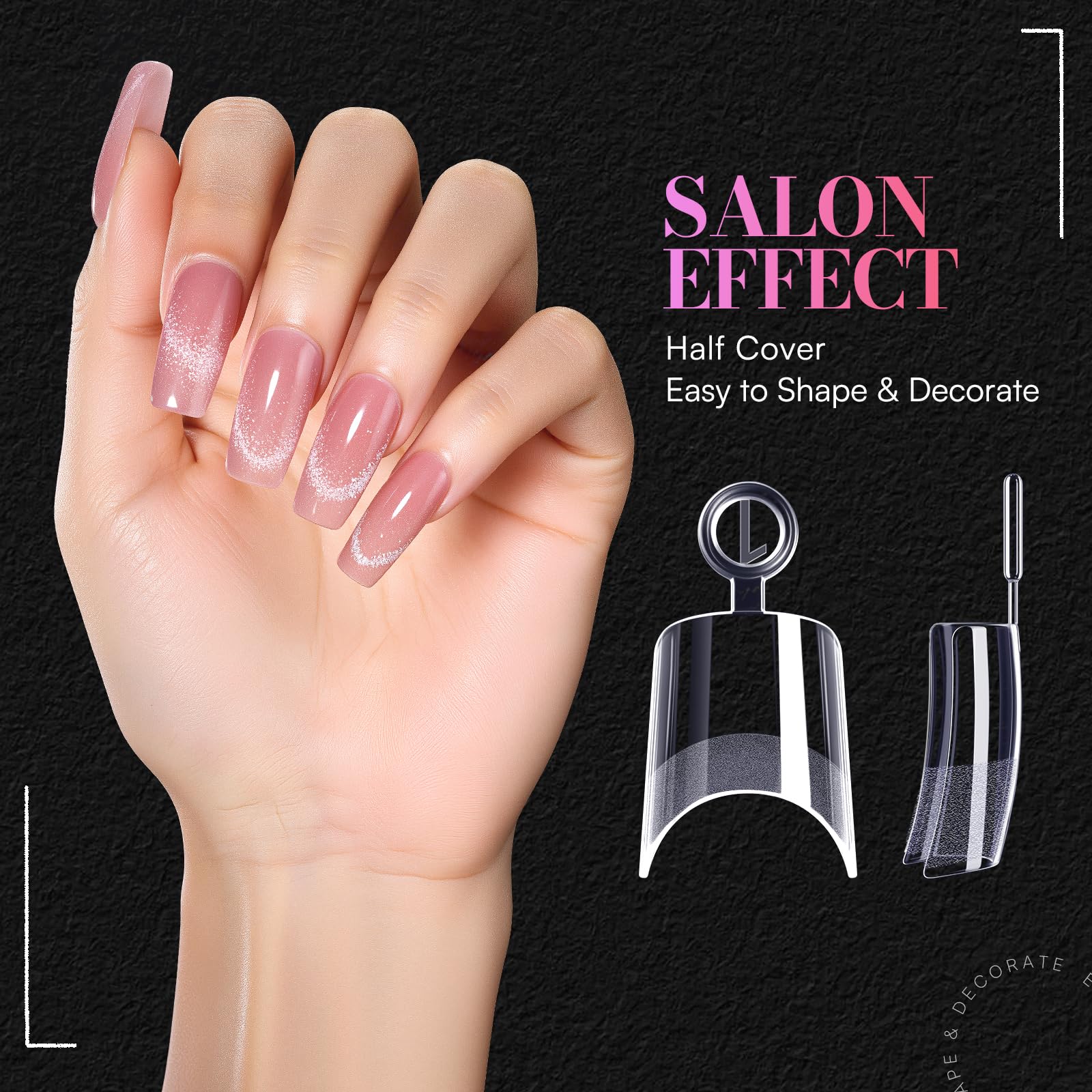 Makartt Short Square Nail Tips – 504 PCS Half-Cover Acrylic Tips, 15 Sizes, Easy DIY Manicure