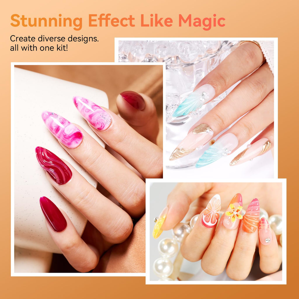 Makartt Blooming Gel & 3D Gel Nail Art Kit — Watercolor Marble Effects, 3D Molding & Gems (UV/LED 15ml)
