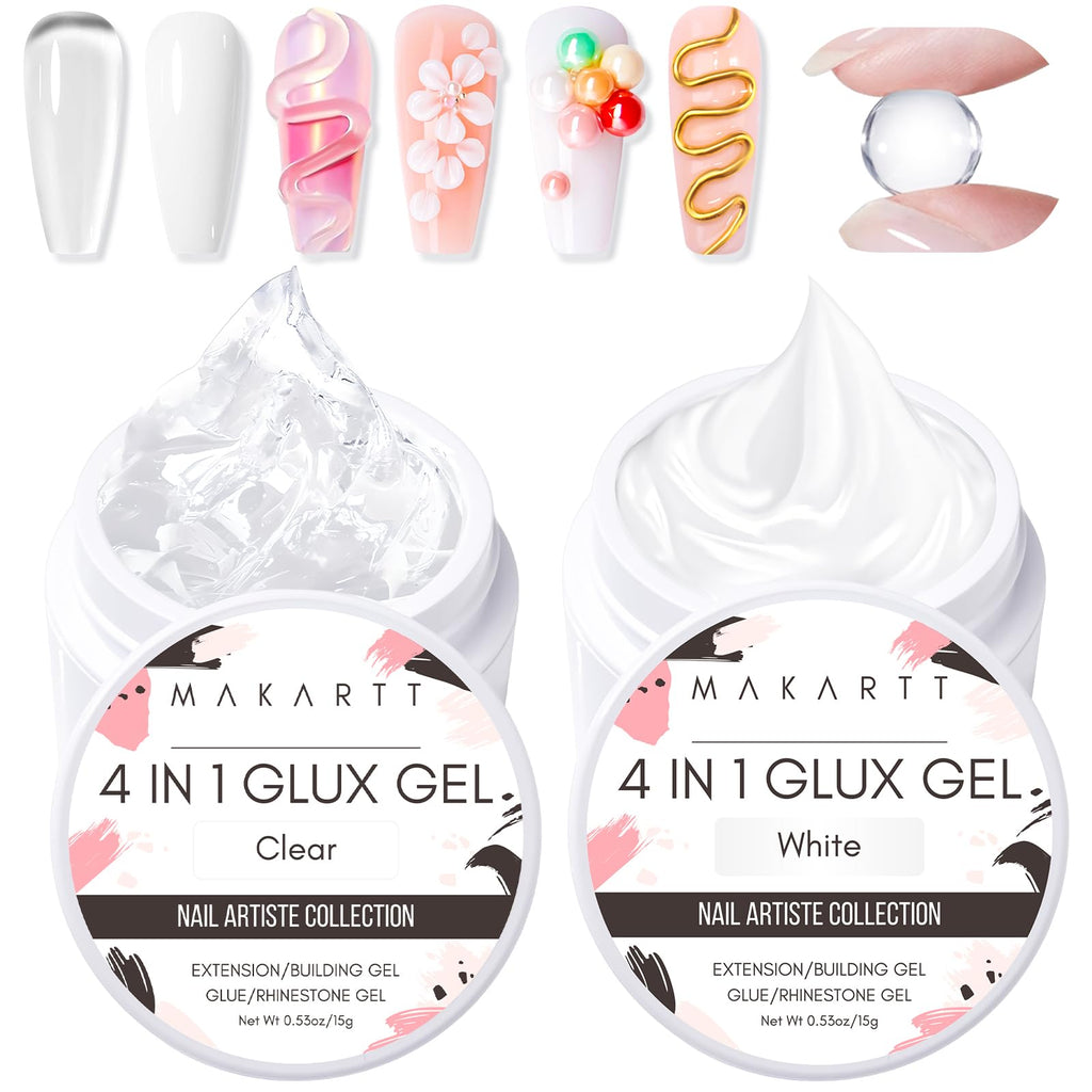 Makartt 3D Gel Nail Art Kit – 4-in-1 Clear & White Solid Gel Builder for 3D Sculpting & Extensions