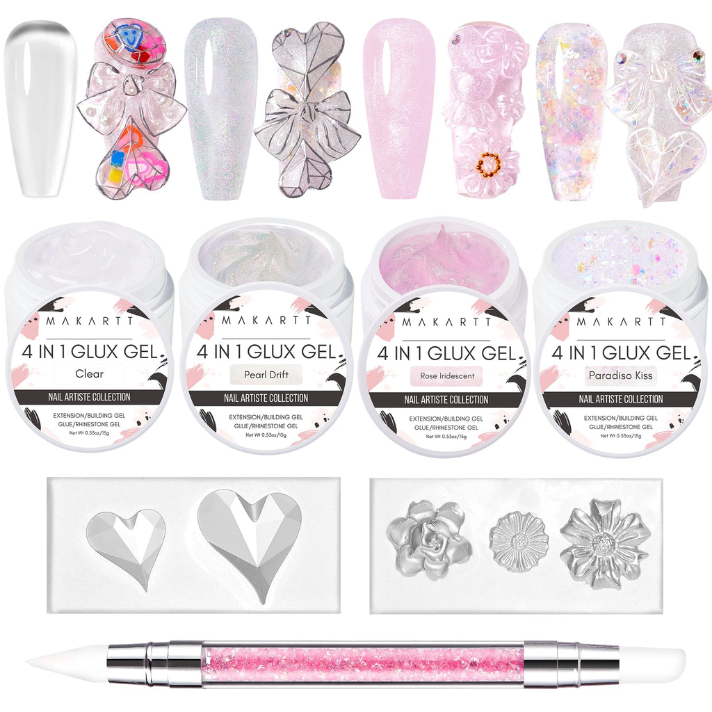 Makartt 3D Nail Gel Art Kit — 4 Colors for Extensions, Molds & 3D Nail Art