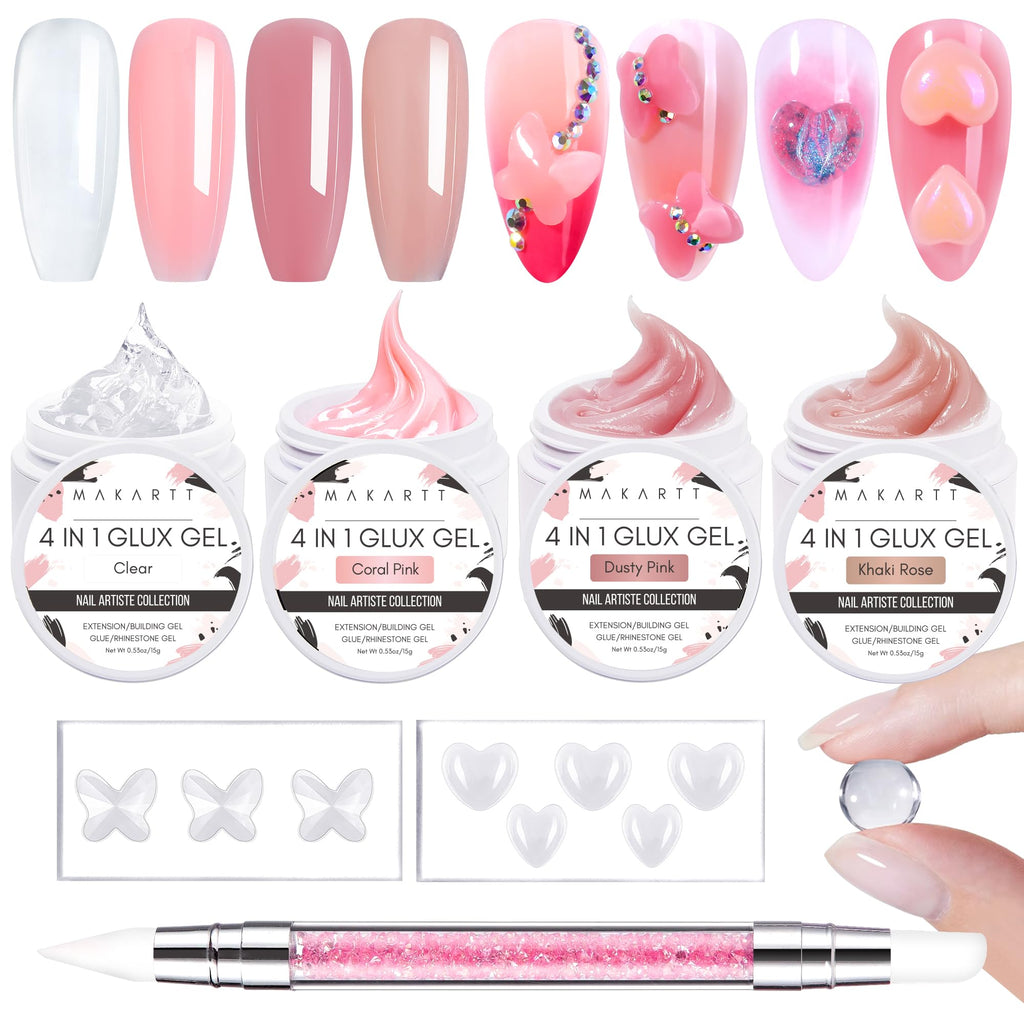 Makartt 3D Sculpting Gel Starter Kit – 4 Colors (Clear + 3 Nude), Floral Molds, Multi-Use Builder Gel