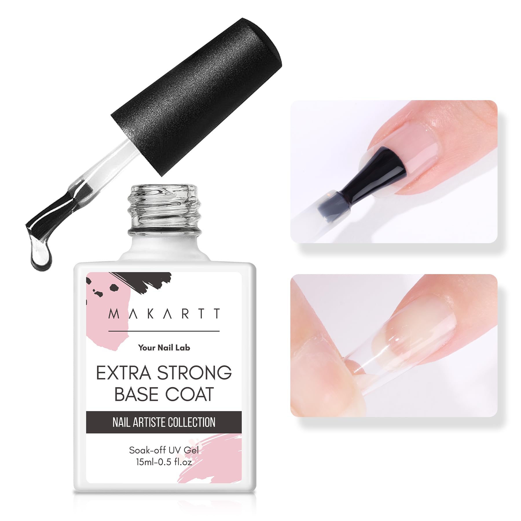 Makartt Base Coat Nail Polish 15ml – Extra Strong Gel Base Coat & Nail Glue for Small Nail Charms | Clear Foundation