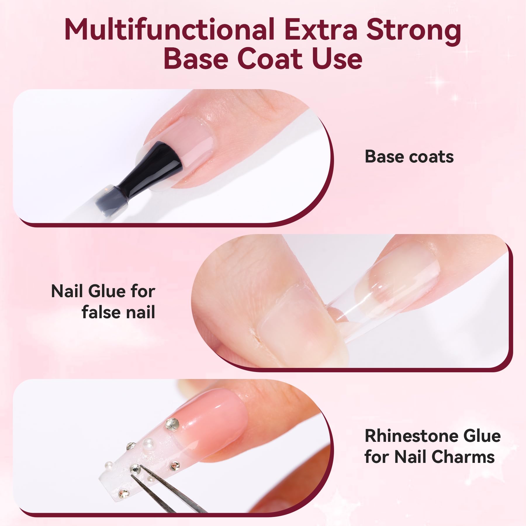 Makartt Base Coat Nail Polish 15ml – Extra Strong Gel Base Coat & Nail Glue for Small Nail Charms | Clear Foundation