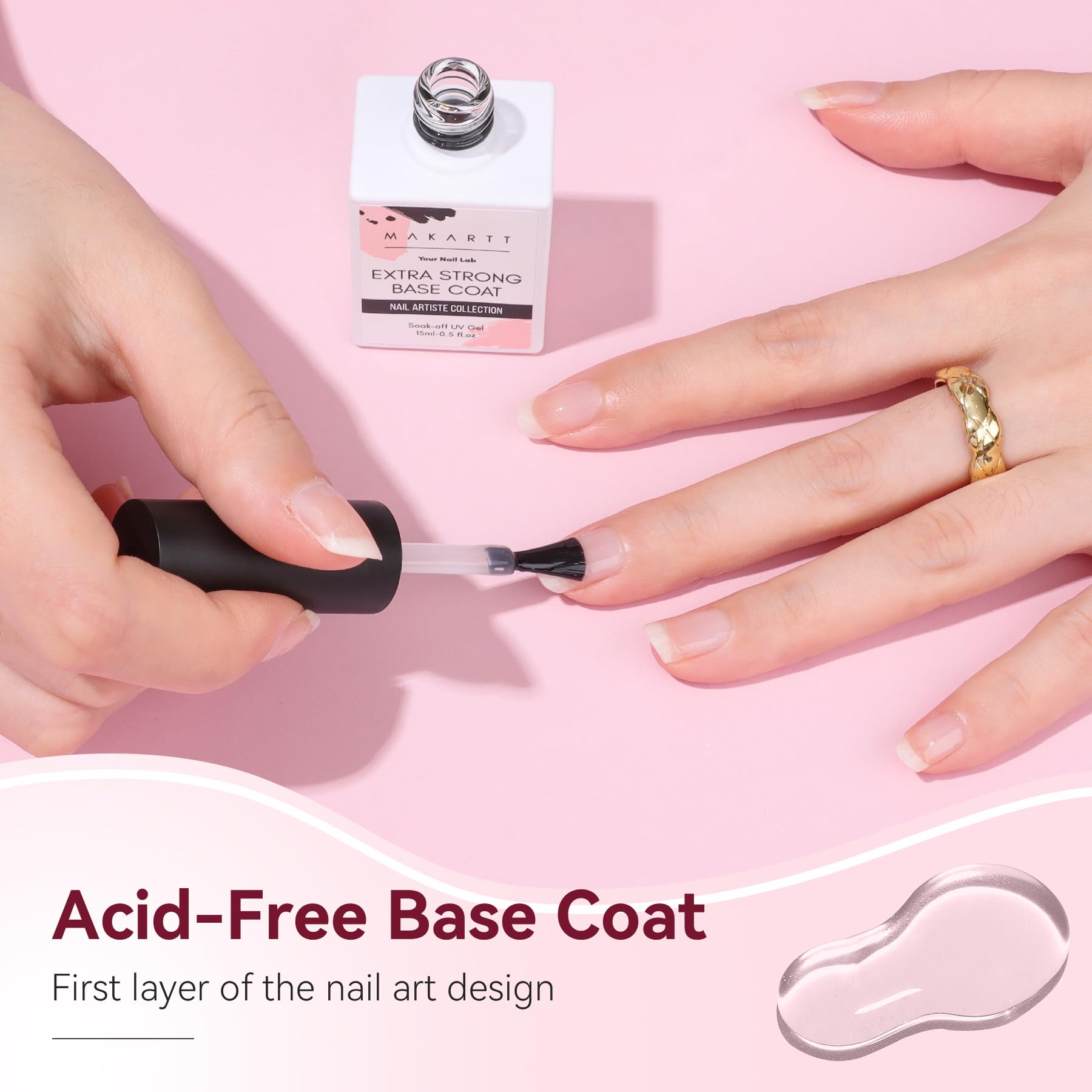 Makartt Base Coat Nail Polish 15ml – Extra Strong Gel Base Coat & Nail Glue for Small Nail Charms | Clear Foundation