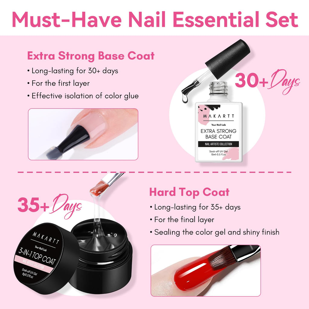 Makartt Gel Top & Base Coat Set — 2-Piece Gel Nail Kit with Brush