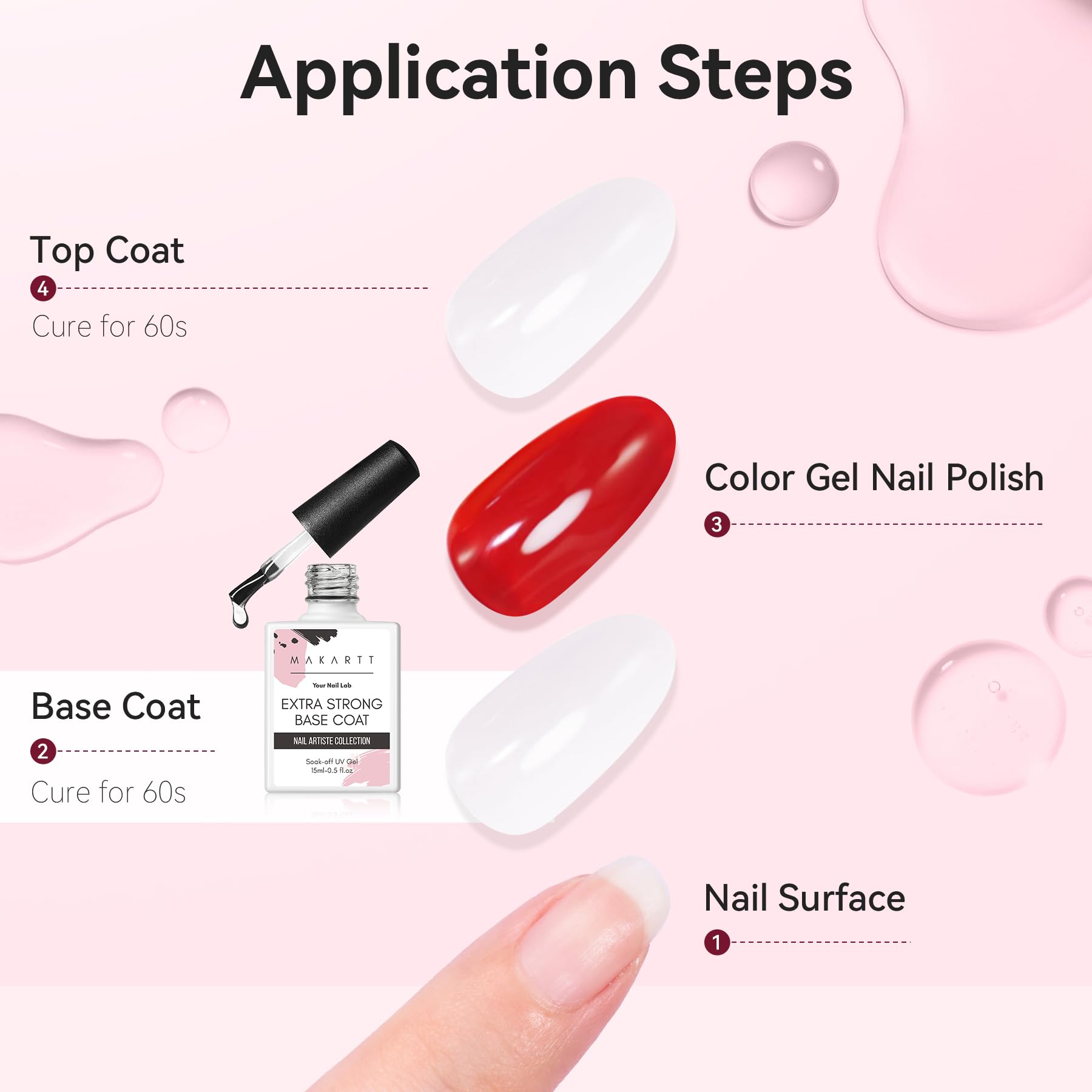 Makartt Base Coat Nail Polish 15ml – Extra Strong Gel Base Coat & Nail Glue for Small Nail Charms | Clear Foundation