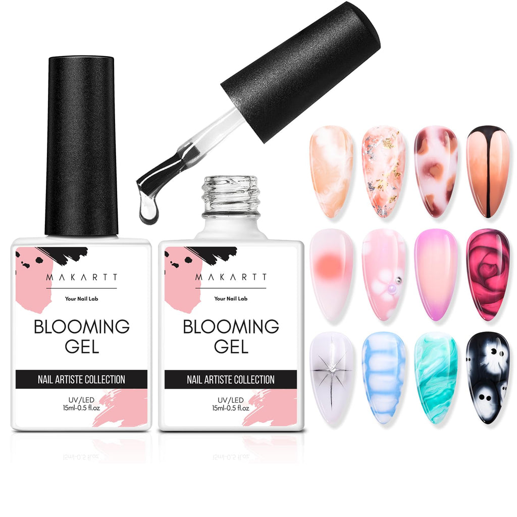Makartt Blooming Gel-Clear 2 Pcs – Blooming Gel Nail Polish for Marble & Watercolor Nail Art