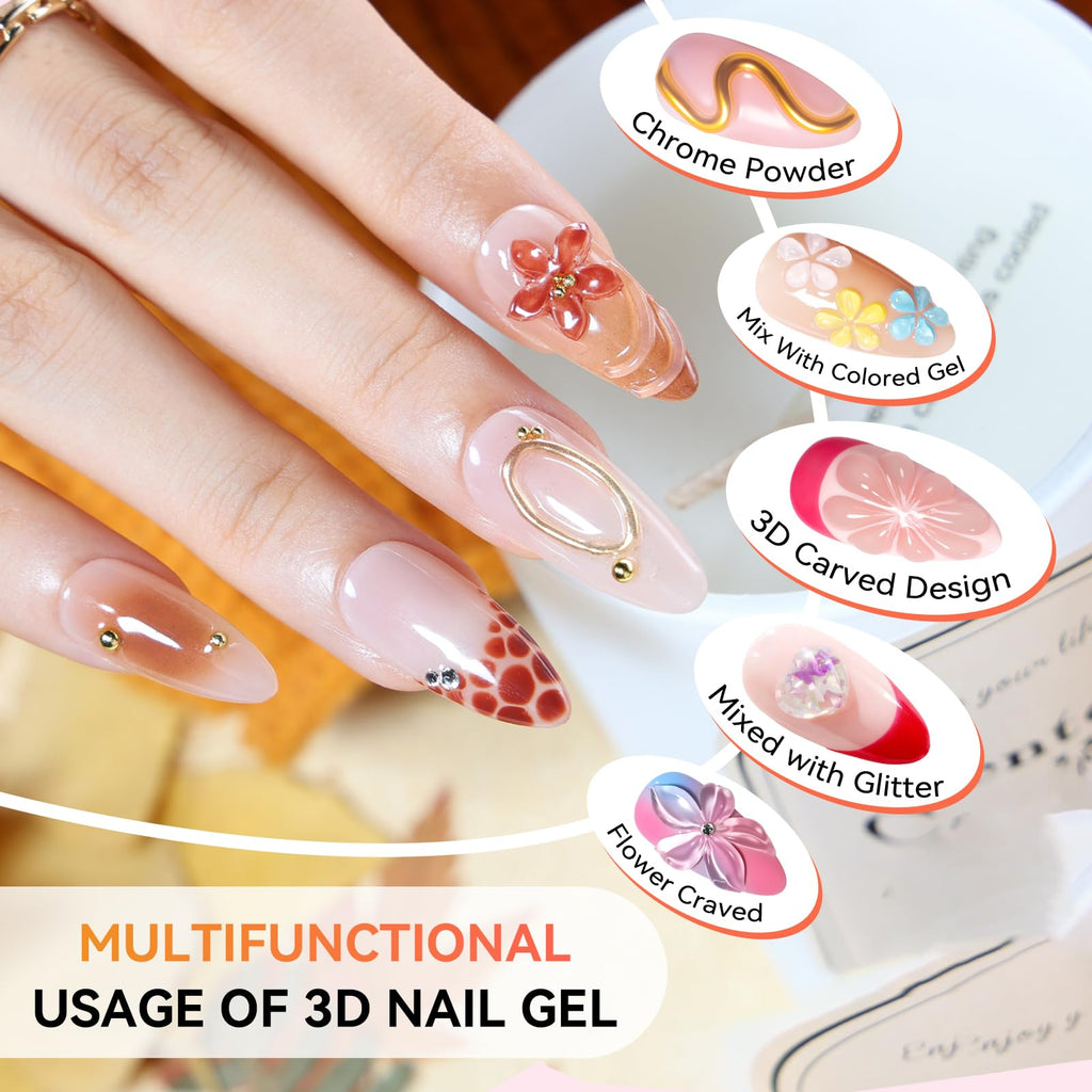 Makartt Blooming Gel & 3D Gel Nail Art Kit — Watercolor Marble Effects, 3D Molding & Gems (UV/LED 15ml)