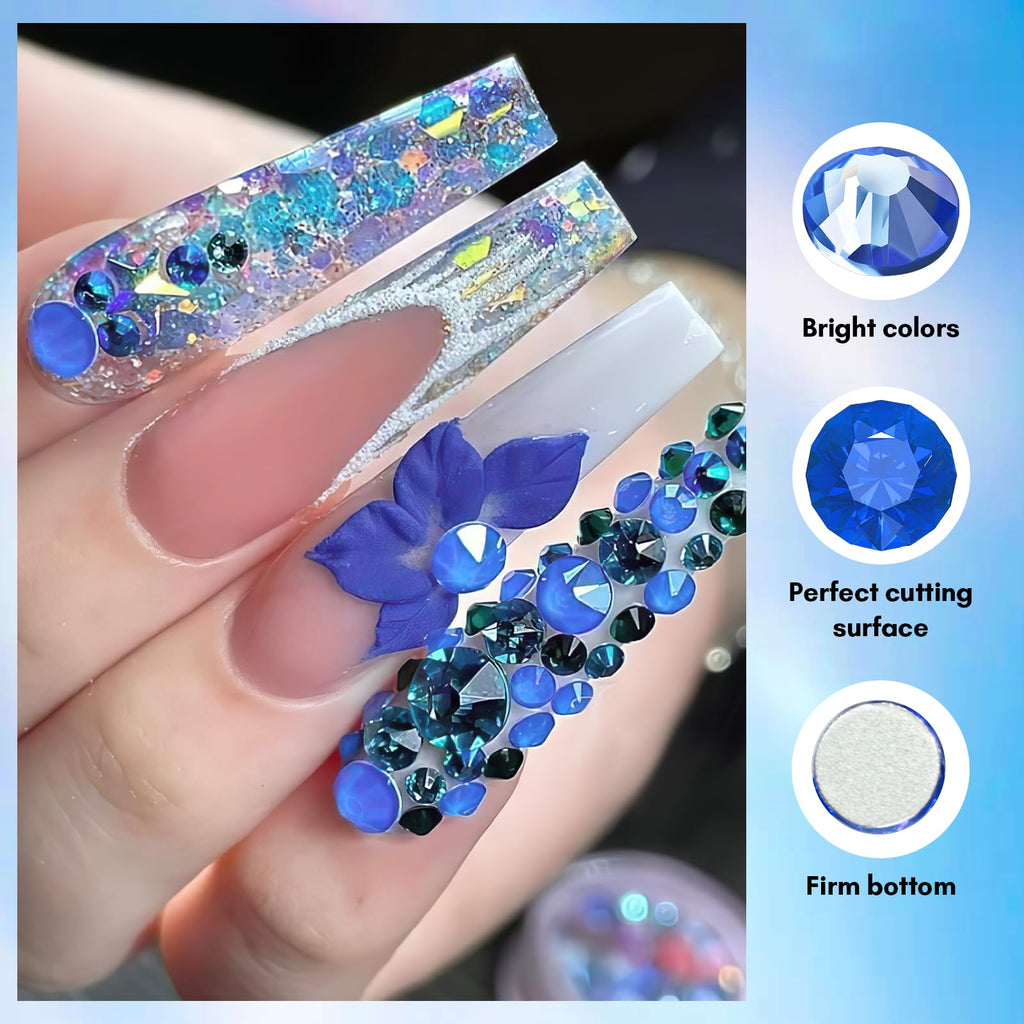 Makartt Blue Nail Rhinestones – Flat-Back Crystal Gems for DIY Nail Art & Crafts