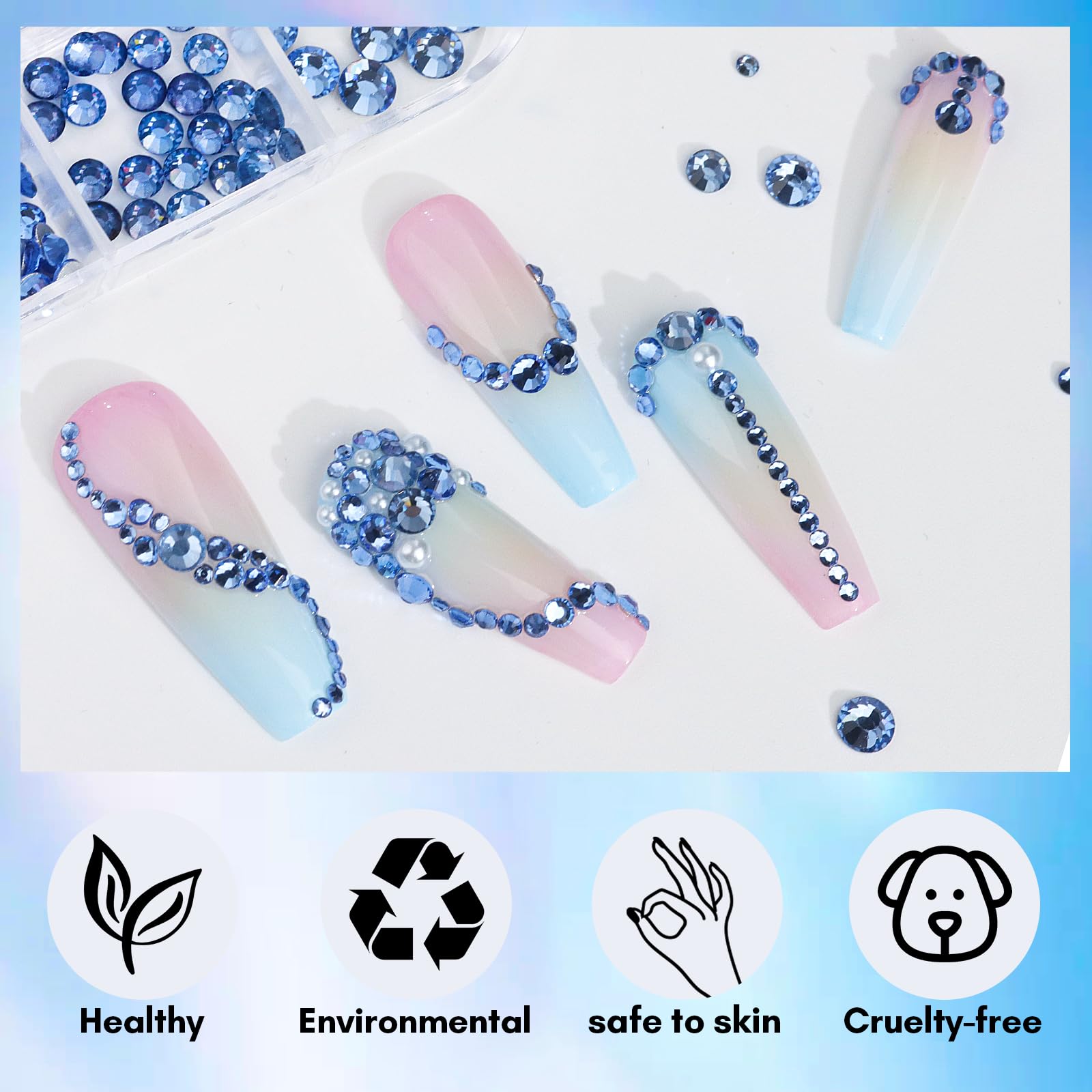 Makartt Blue Nail Rhinestones – Flat-Back Crystal Gems for DIY Nail Art & Crafts