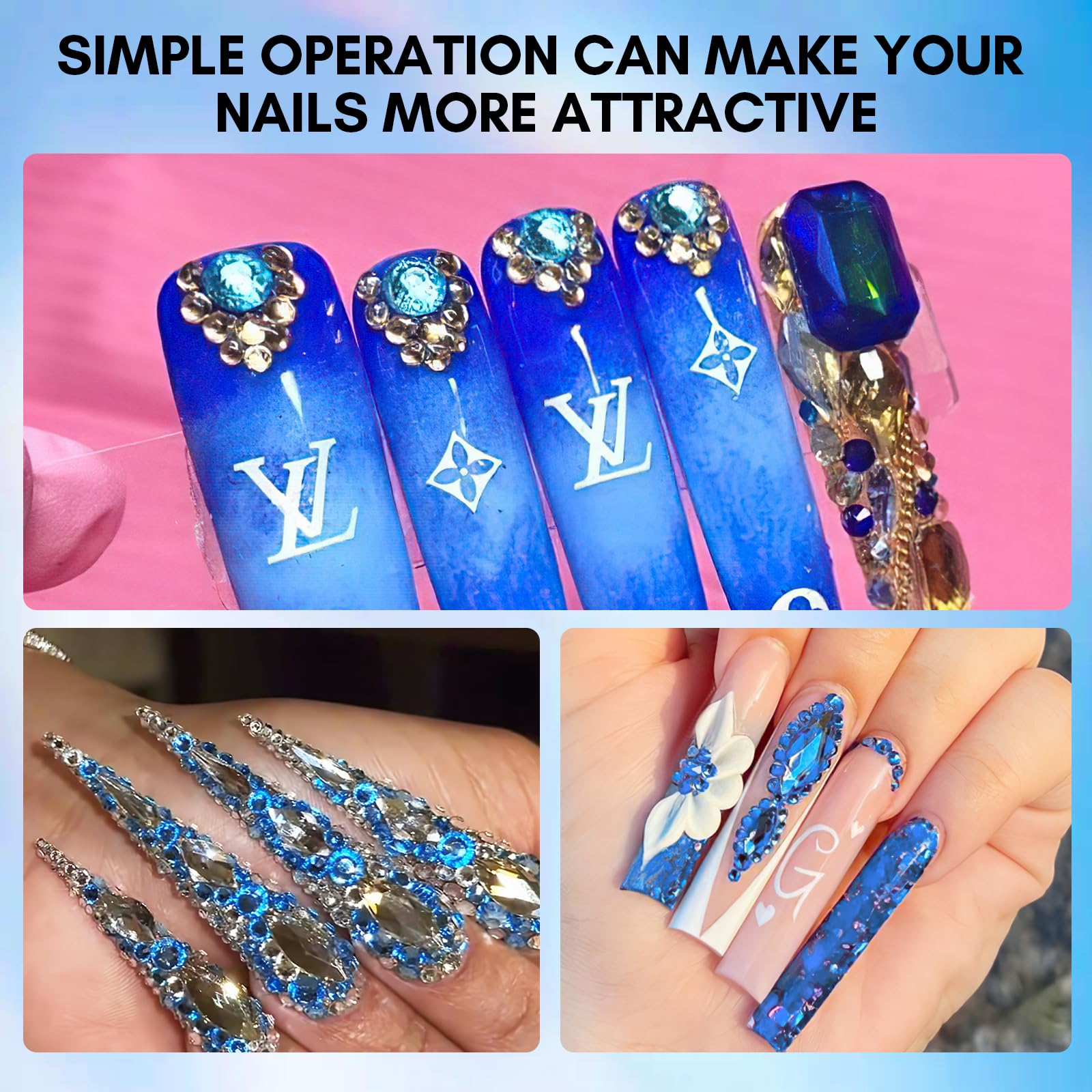 Makartt Blue Nail Rhinestones – Flat-Back Crystal Gems for DIY Nail Art & Crafts