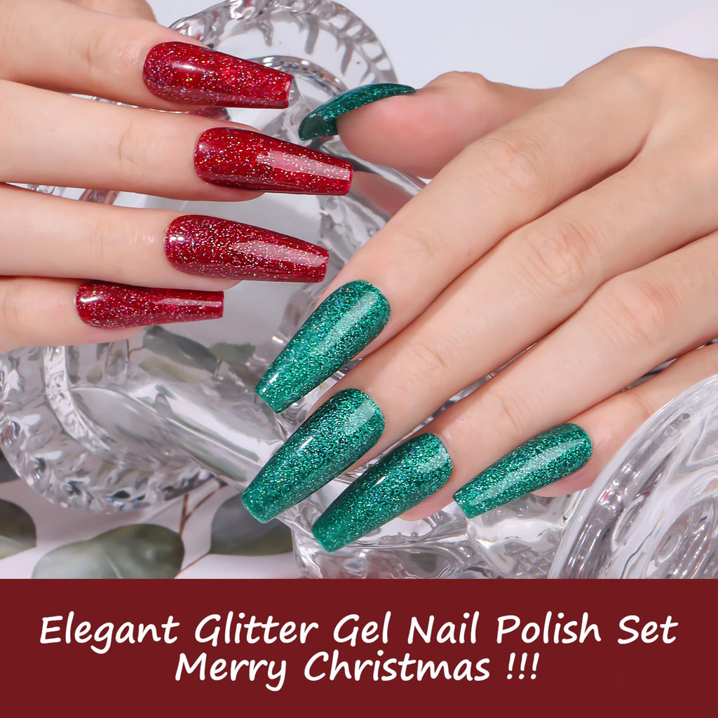 Makartt Christmas Glitter Gel Nail Polish Set – 2x15ml Shimmer Red & Green
