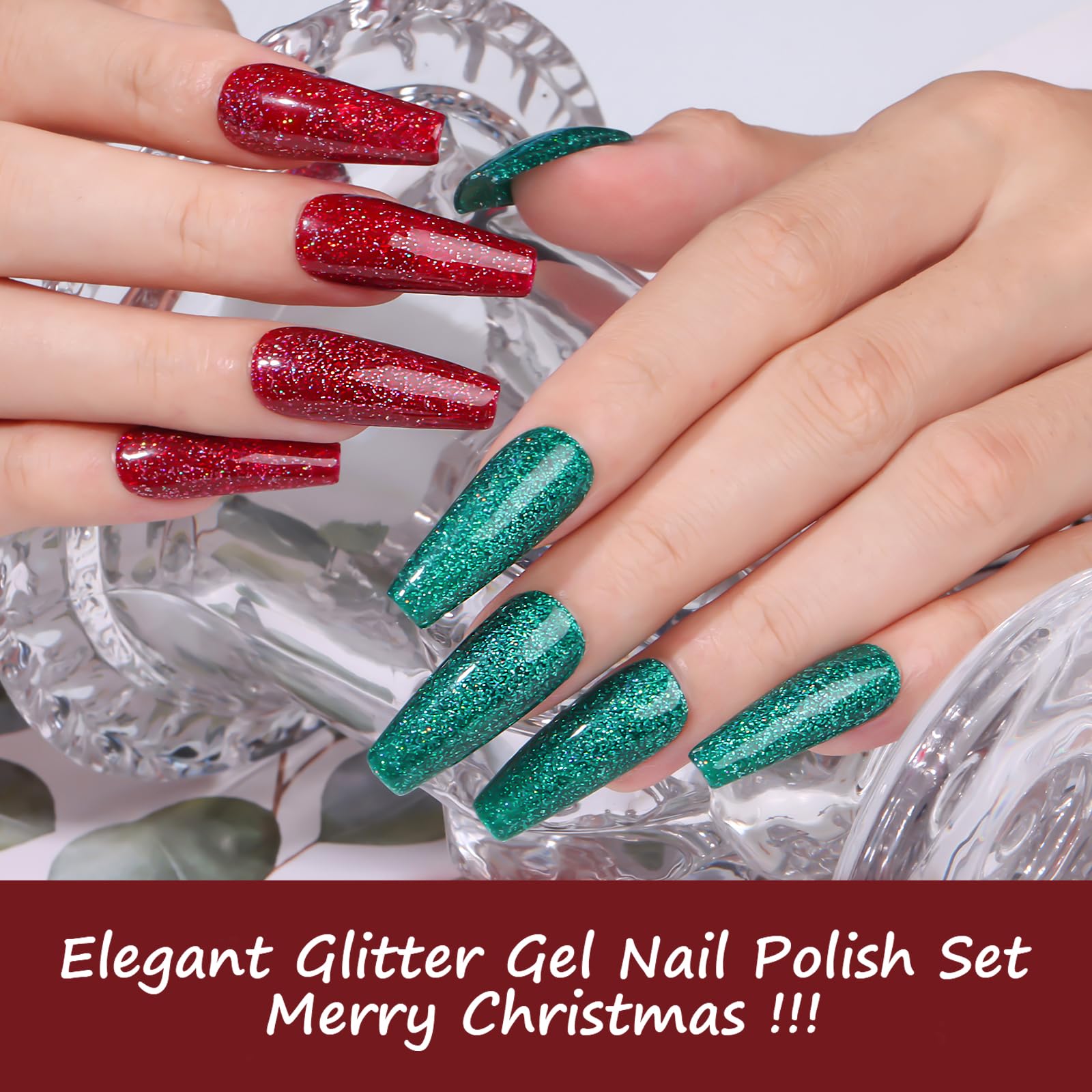 Makartt Christmas Glitter Gel Nail Polish Set – 2x15ml Shimmer Red & Green