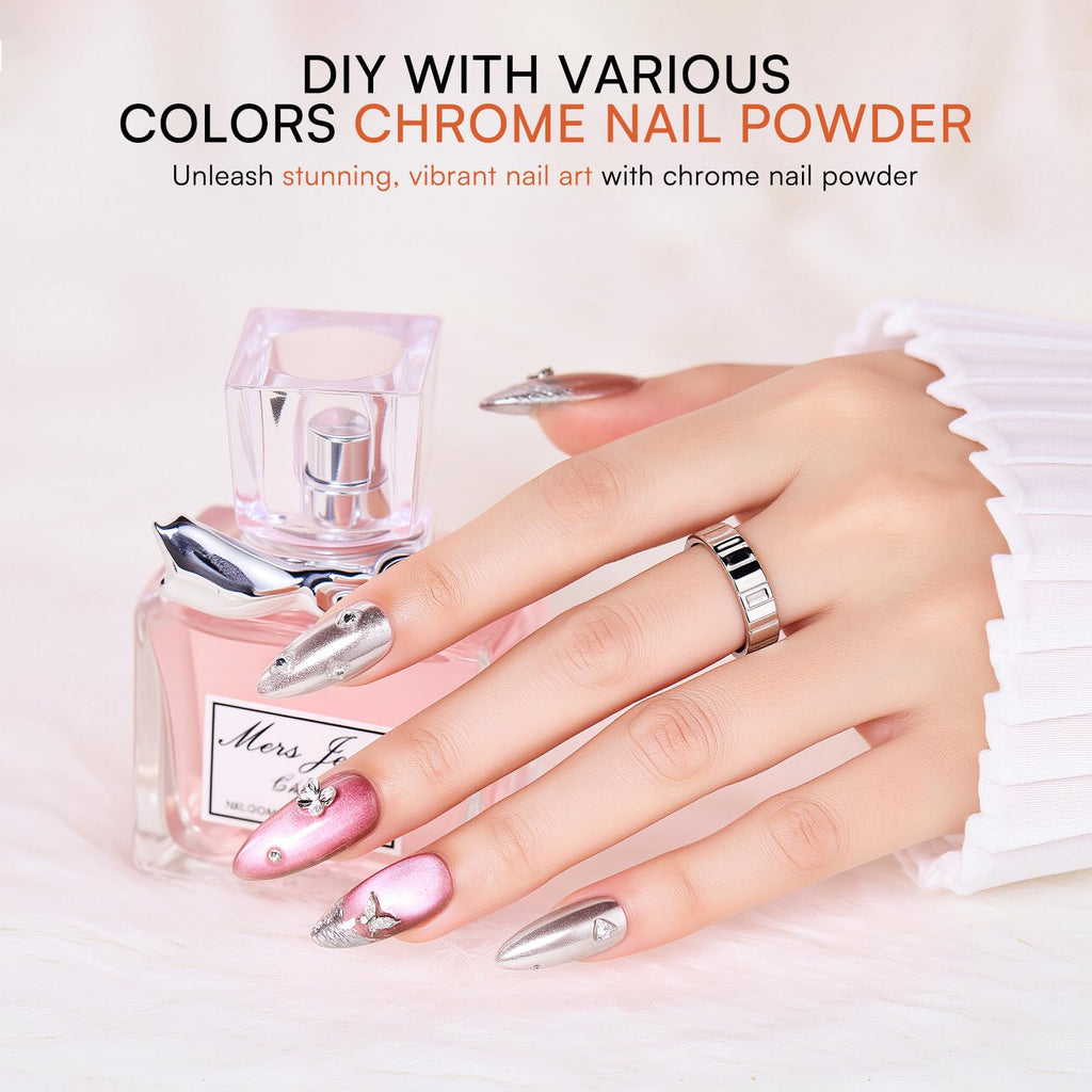 Makartt 3D Gel Nail Art & Chrome Powder Kit – Clear Sculpting Gels, No-Wipe 3D Gel, Gold & Silver Chrome