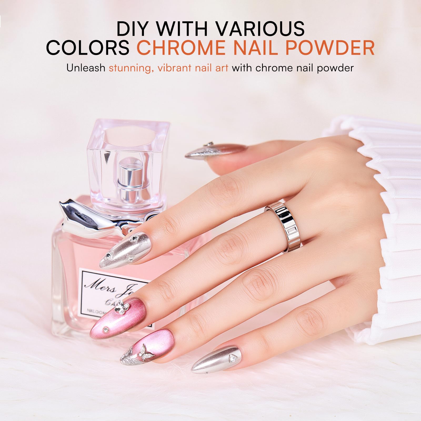 Makartt 3D Gel Nail Art & Chrome Powder Kit – Clear Sculpting Gels, No-Wipe 3D Gel, Gold & Silver Chrome