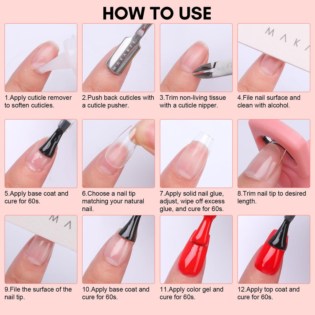 Makartt Nail Glue & Tips Kit — 15ML Solid Gel, Almond & Coffin Tips, UV Lamp