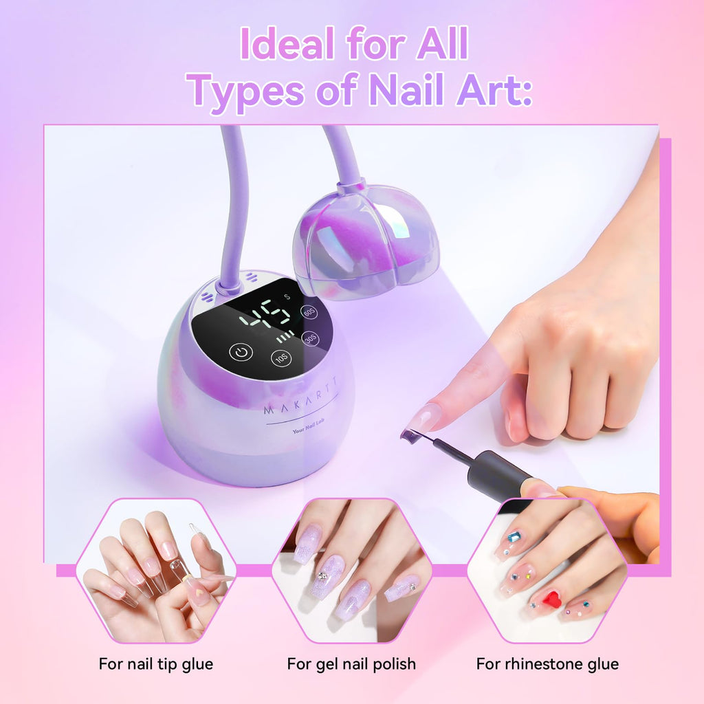 Makartt UV LED Nail Lamp – Gooseneck Cordless Nail Dryer for Gel Nails, 39mW/cm² (Glazed Purple)