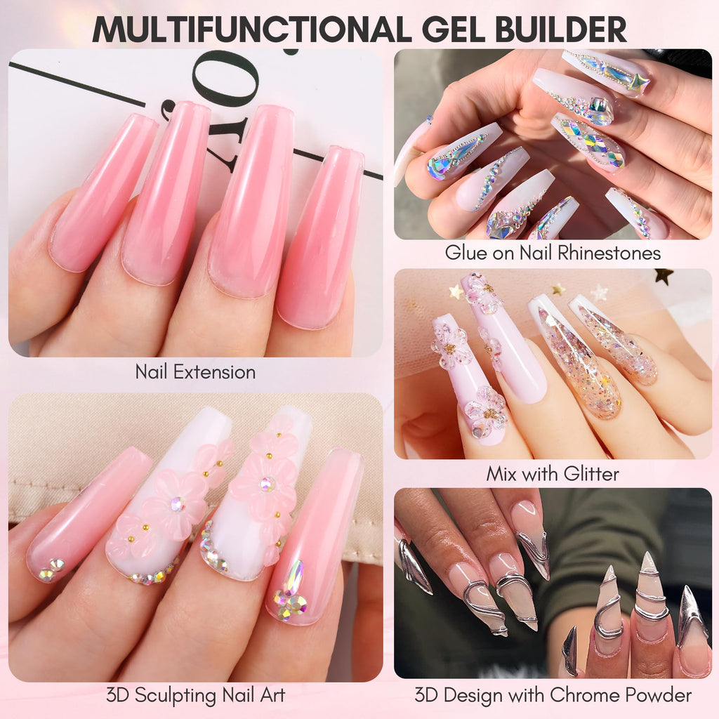 Makartt 3D Sculpting Gel Starter Kit – 4 Colors (Clear + 3 Nude), Floral Molds, Multi-Use Builder Gel