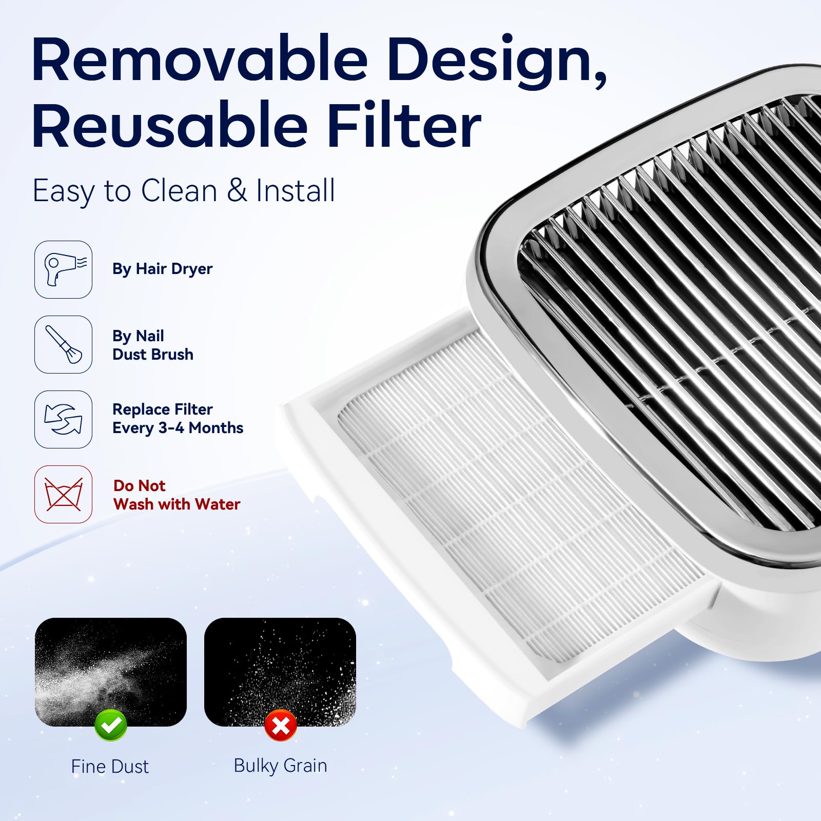 Makartt Nail Dust Collector 60W – Dual-Suction Nail Vacuum with Reusable Filter (Sylvie) | For Salon & Home