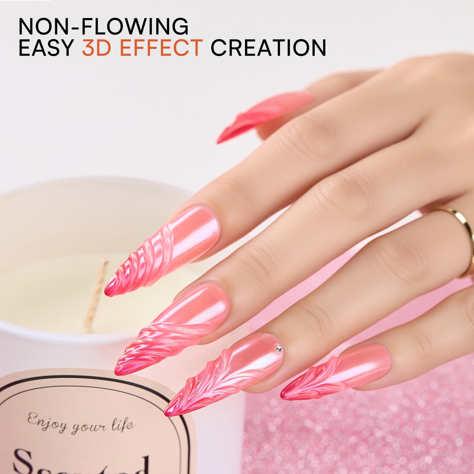 Makartt 3D Gel Nail Art & Chrome Powder Kit – Clear Sculpting Gels, No-Wipe 3D Gel, Gold & Silver Chrome