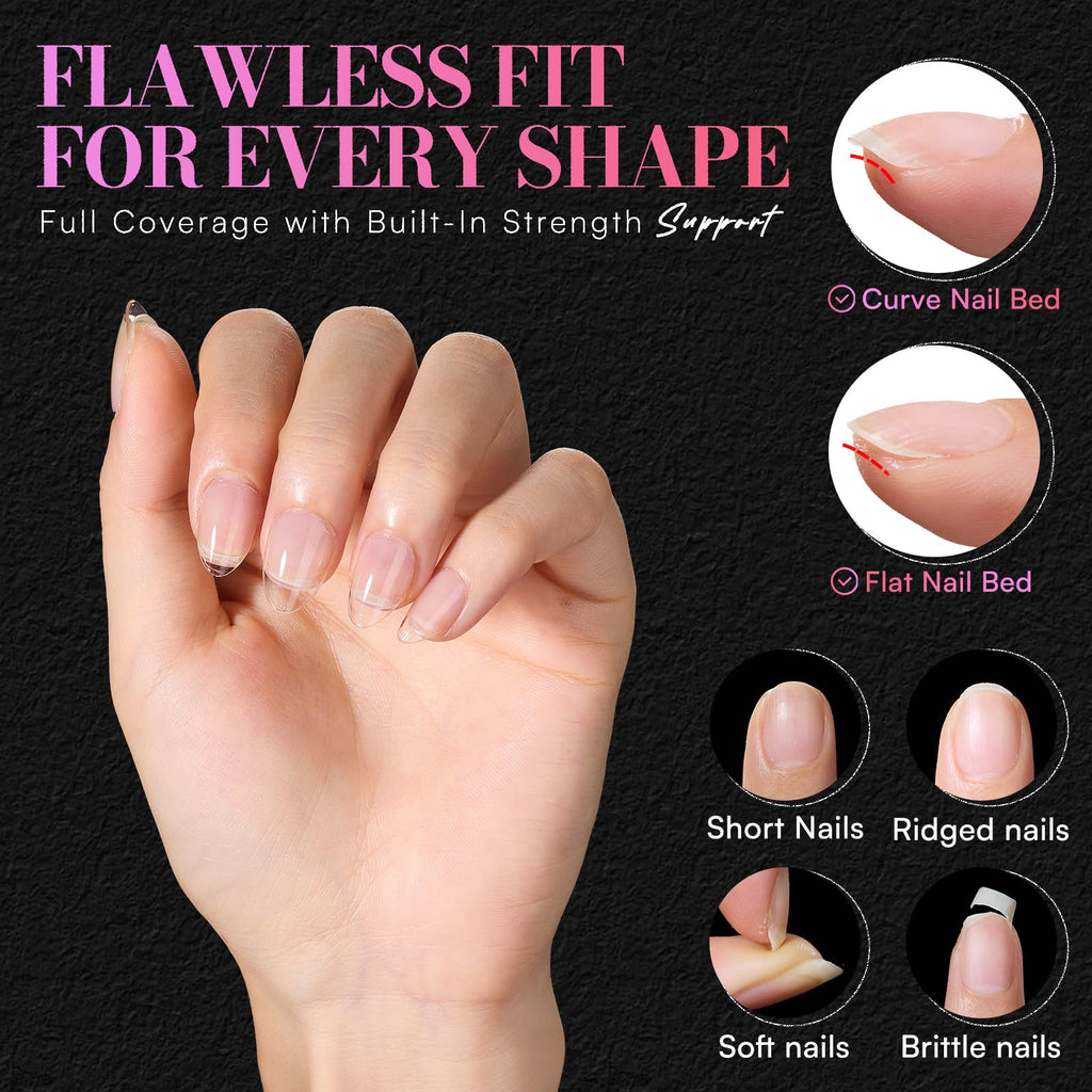 Makartt Extra Short Almond Nail Tips – 504Pcs, 15 Sizes, Clear Full-Cover Almond Tips, Half-Matte Finish