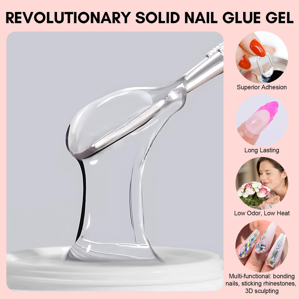 Makartt Nail Glue & Tips Kit — 15ML Solid Gel, Almond & Coffin Tips, UV Lamp