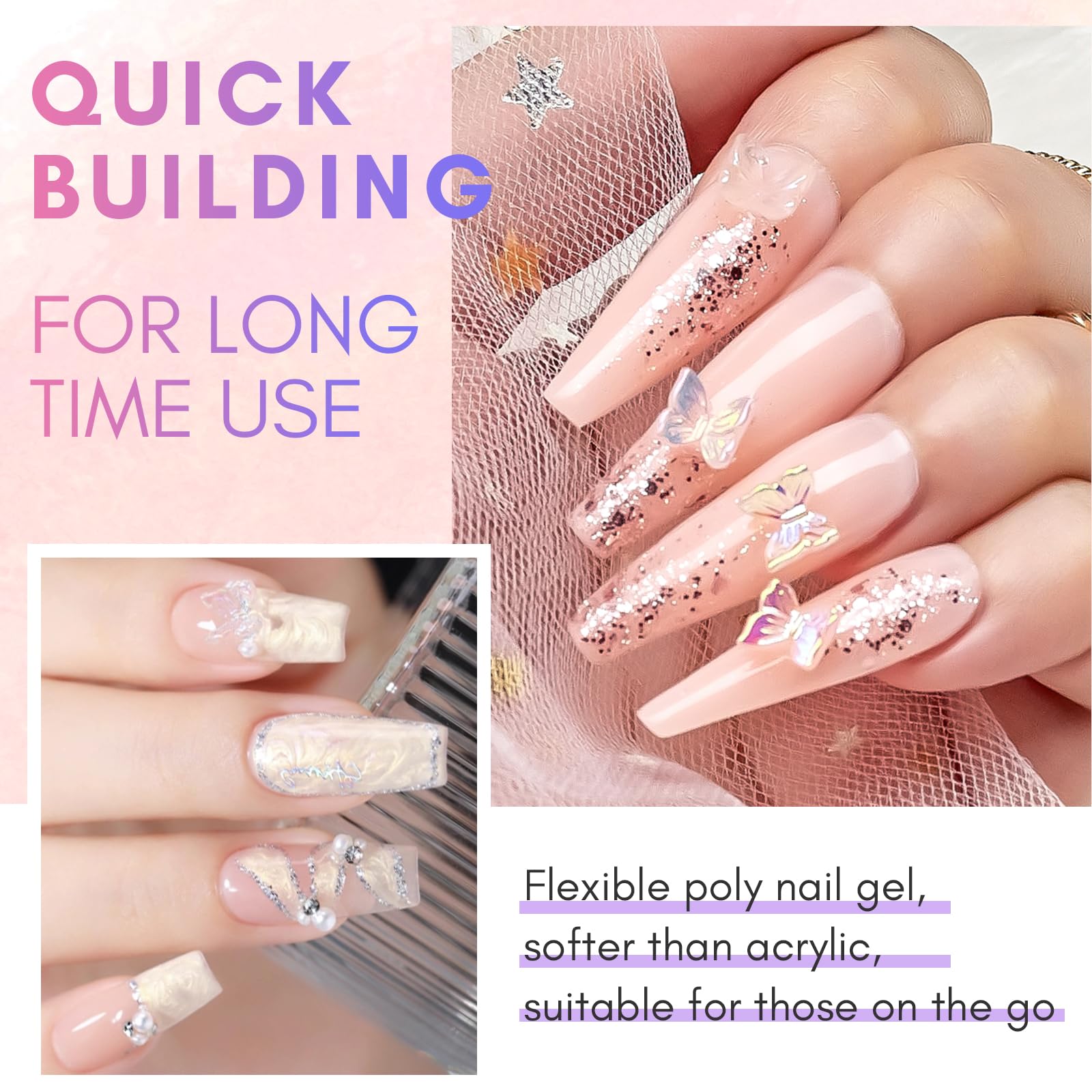Makartt Poly Nail Gel Set – Milky White & Nude Pink, 50ML Each | Builder Gel for Extensions & Overlays | Long-Lasting Nail Art at Home