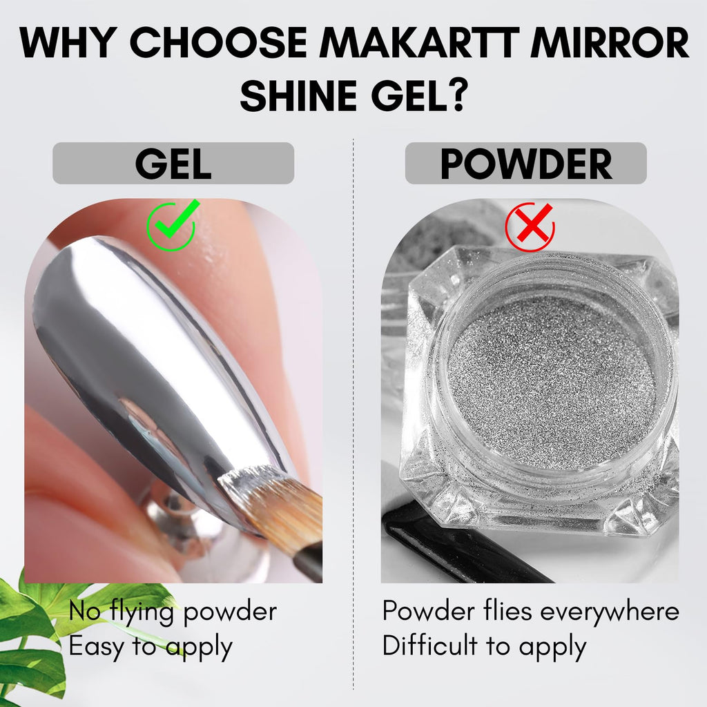 Makartt Mirror Shine Gel 8ml – Silver Chrome Nail Gel for 3D Art & French Tips