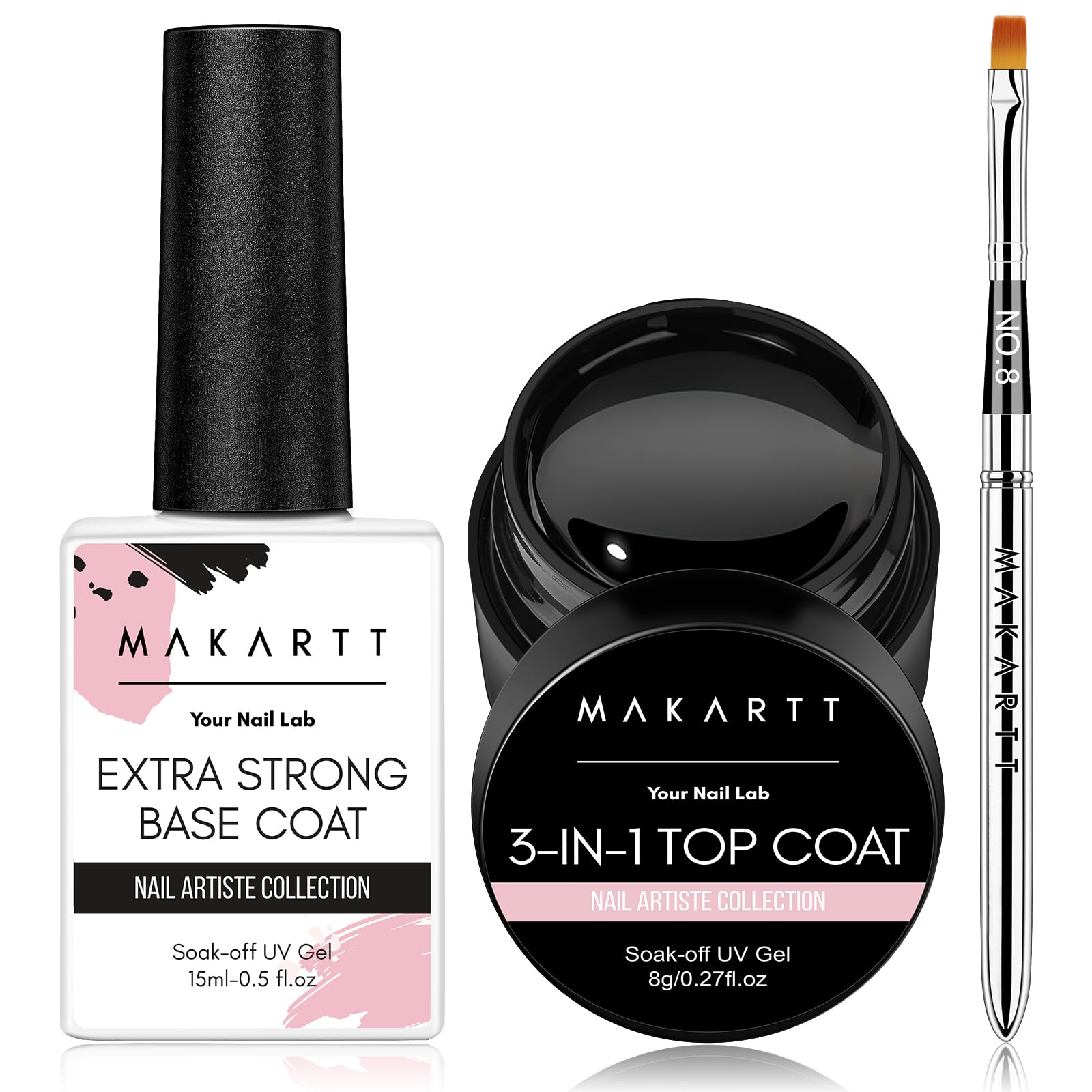 Makartt Gel Top & Base Coat Set — 2-Piece Gel Nail Kit with Brush