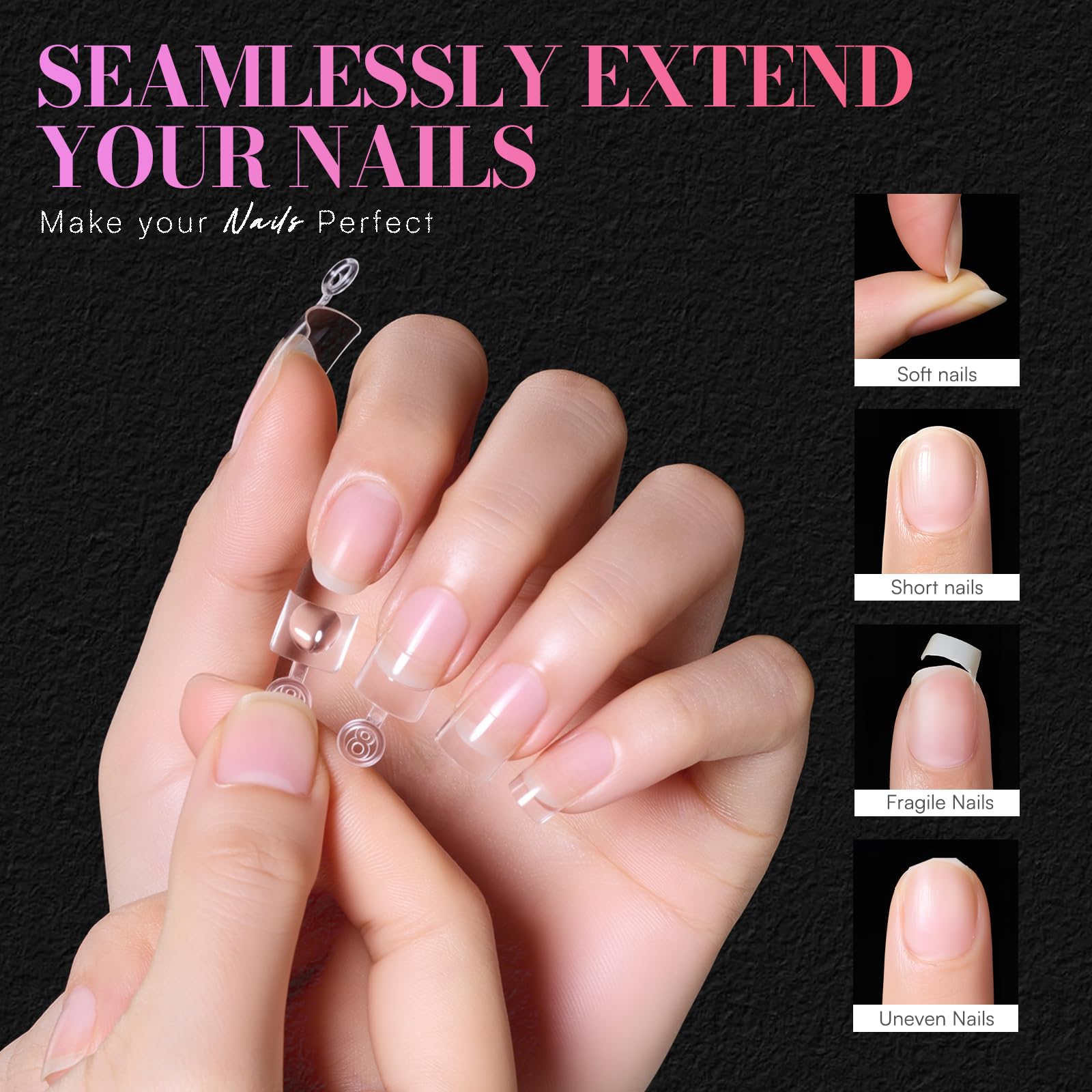 Makartt Short Square Nail Tips – 504 PCS Half-Cover Acrylic Tips, 15 Sizes, Easy DIY Manicure