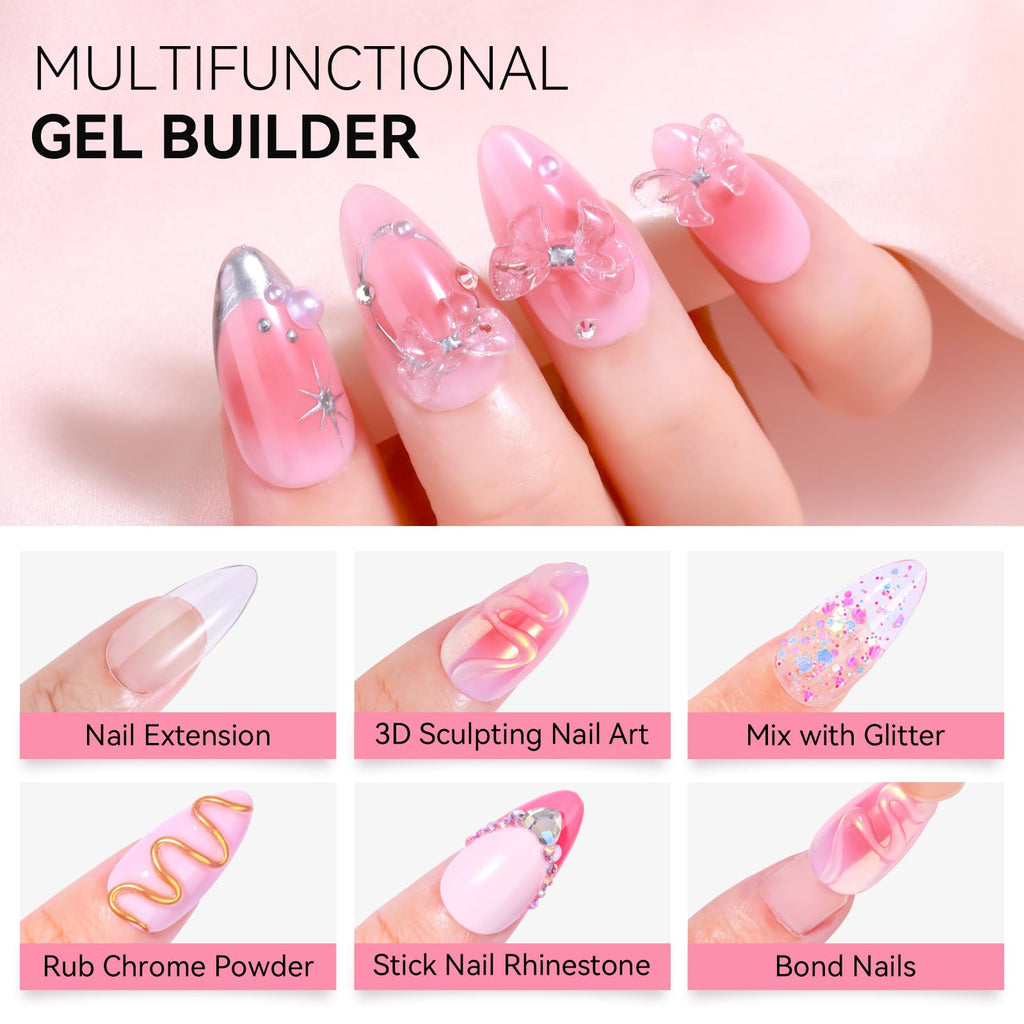Makartt 3D Sculpting Gel Kit – 30g Clear, Non-Sticky 3D Nail Art Gel with Chrome Powder & Molds