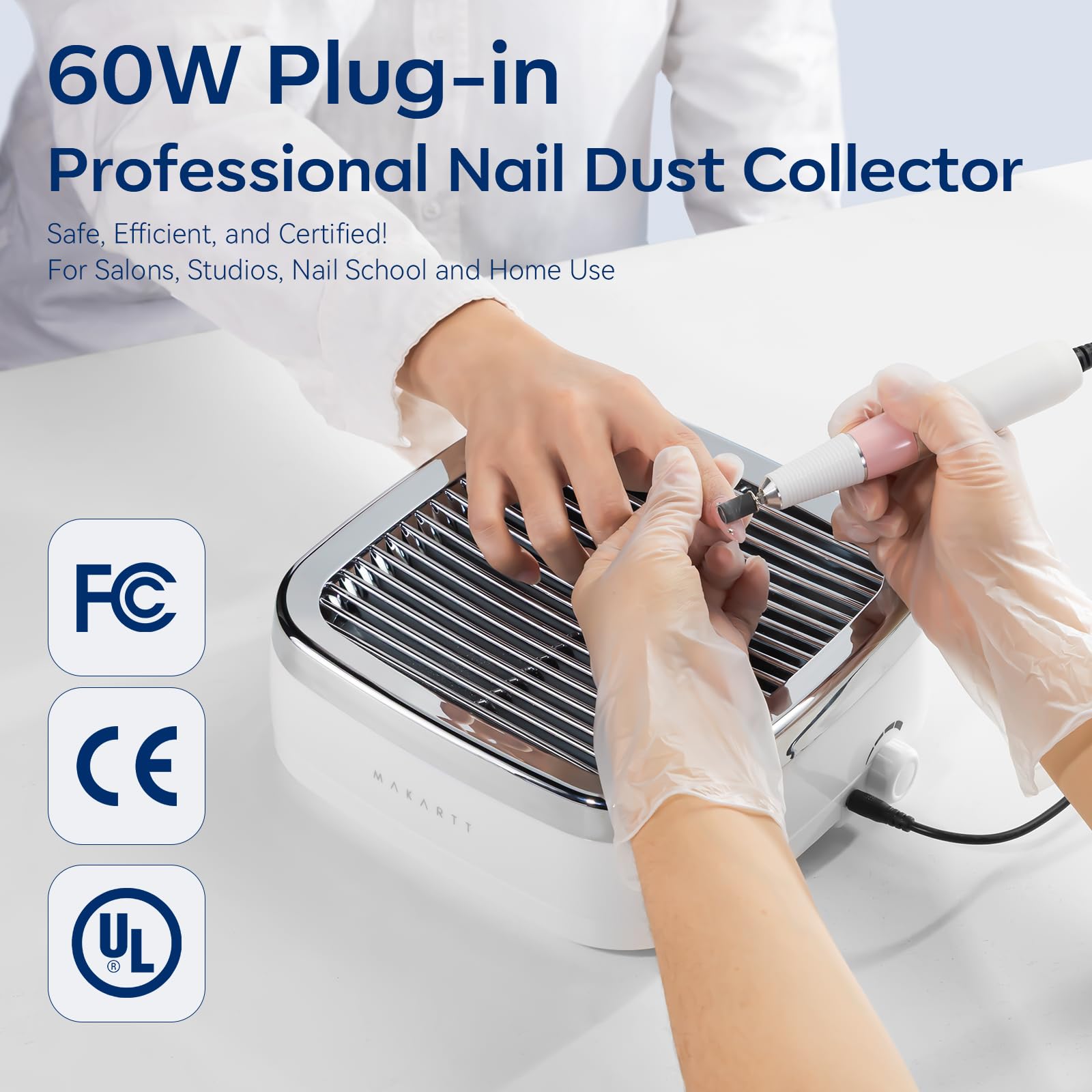 Makartt Nail Dust Collector 60W – Dual-Suction Nail Vacuum with Reusable Filter (Sylvie) | For Salon & Home