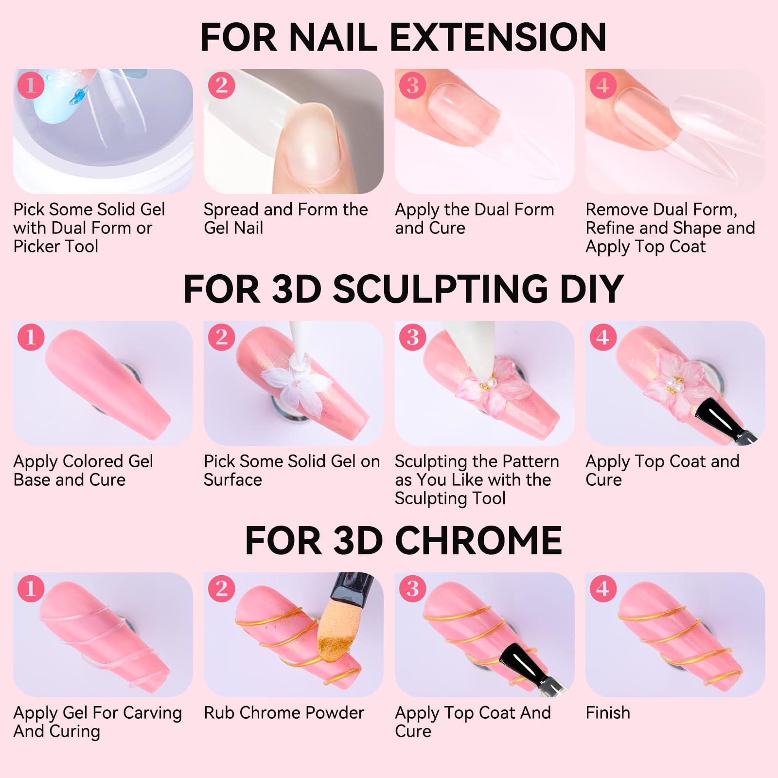 Makartt 3D Gel Nail Art Kit – 4-in-1 Clear & White Solid Gel Builder for 3D Sculpting & Extensions