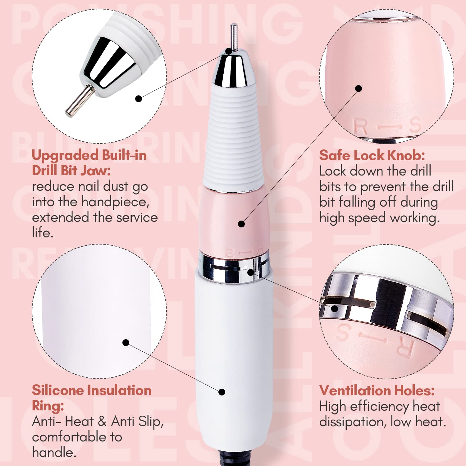Makartt Nail Drill Handpiece for Malory — 0–30000 RPM Rechargeable Electric File