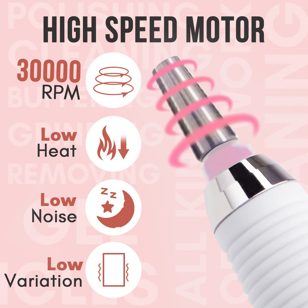 Makartt Nail Drill Handpiece for Malory — 0–30000 RPM Rechargeable Electric File