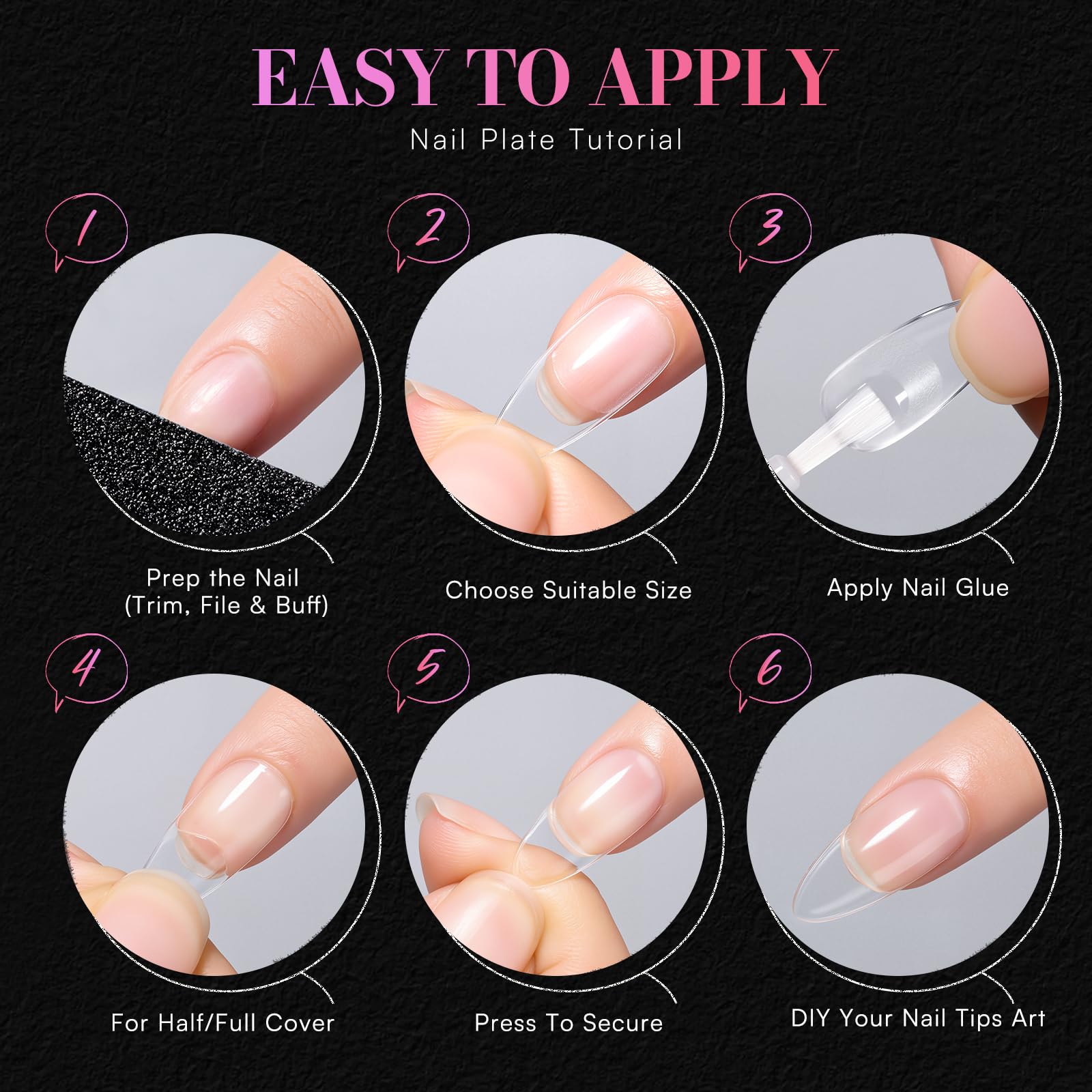 Makartt Medium Almond Nail Tips – 504 PCS, Pre-Etched Clear, 15 Sizes