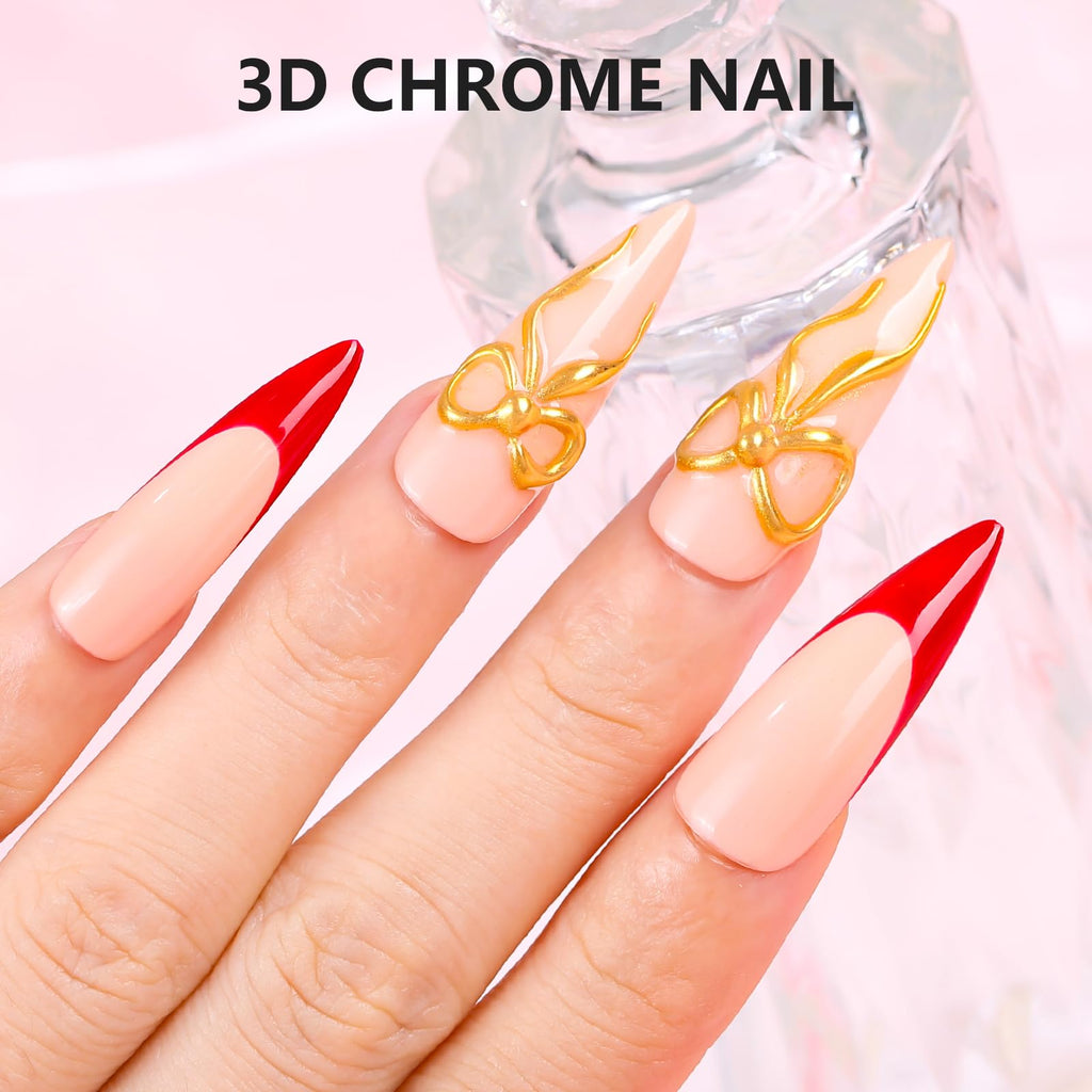 Makartt 3D Gel Nail Art Kit with Gold Chrome Powder – Clear Molding Gel & Mirror Powder Set