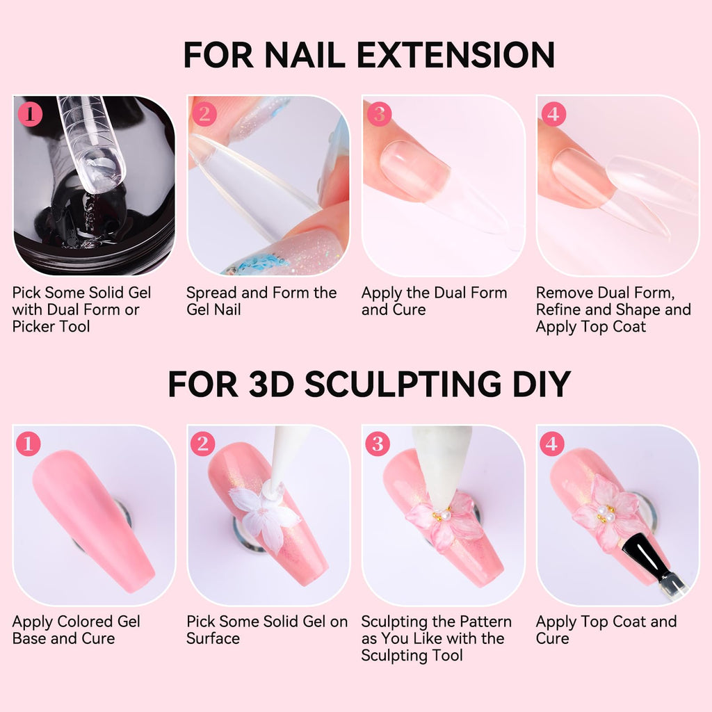 Makartt 3D Sculpting Gel Kit – 30g Clear, Non-Sticky 3D Nail Art Gel with Chrome Powder & Molds