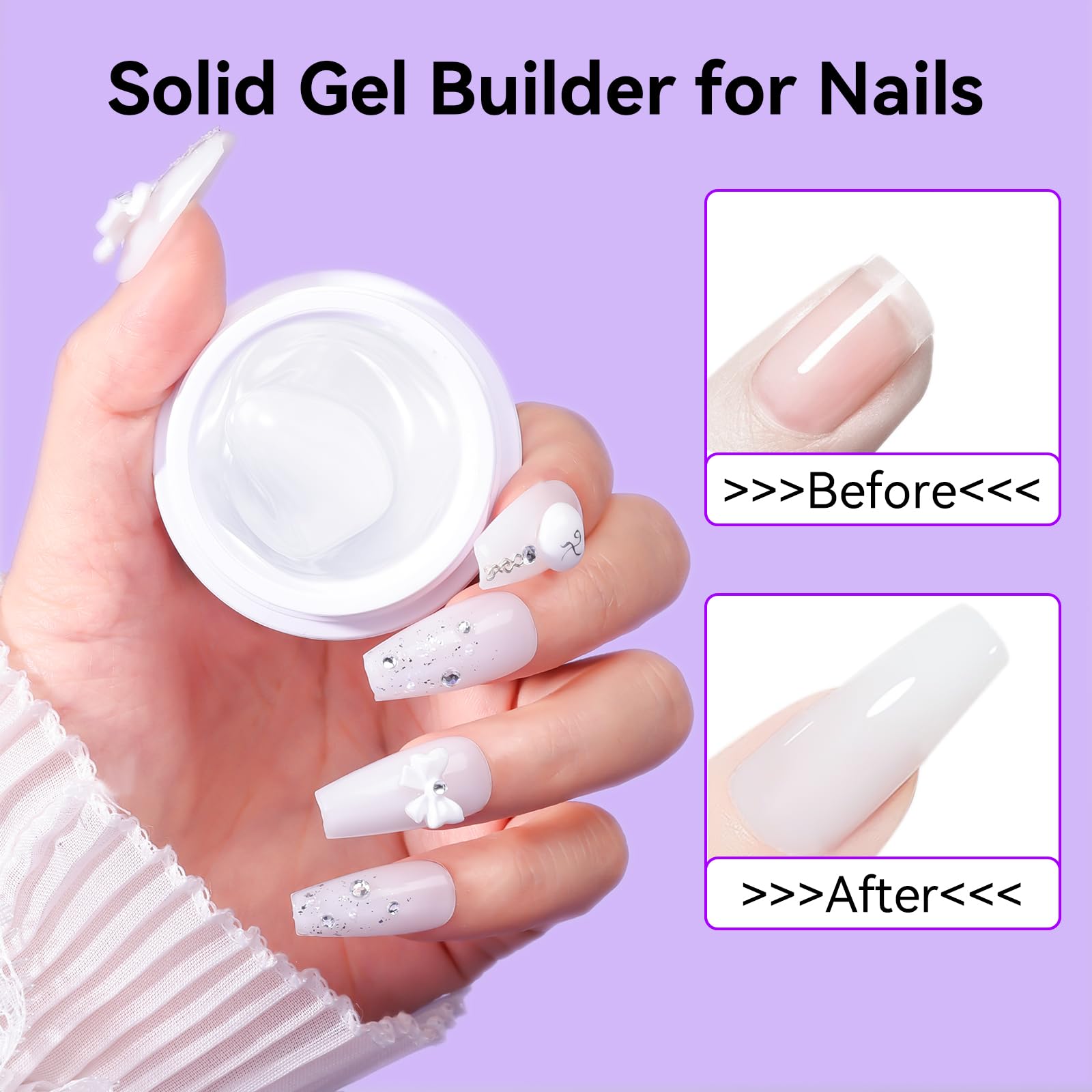 Makartt 3D Gel Nail Art – 4-in-1 Solid Builder Gel White, Non-Sticky, 2x15ml + UV Glue for Tips