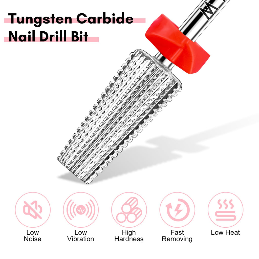Makartt 5 in 1 Nail Drill Bits – 3/32 shank Tungsten Carbide tapered bits, Fine Grade, Silver