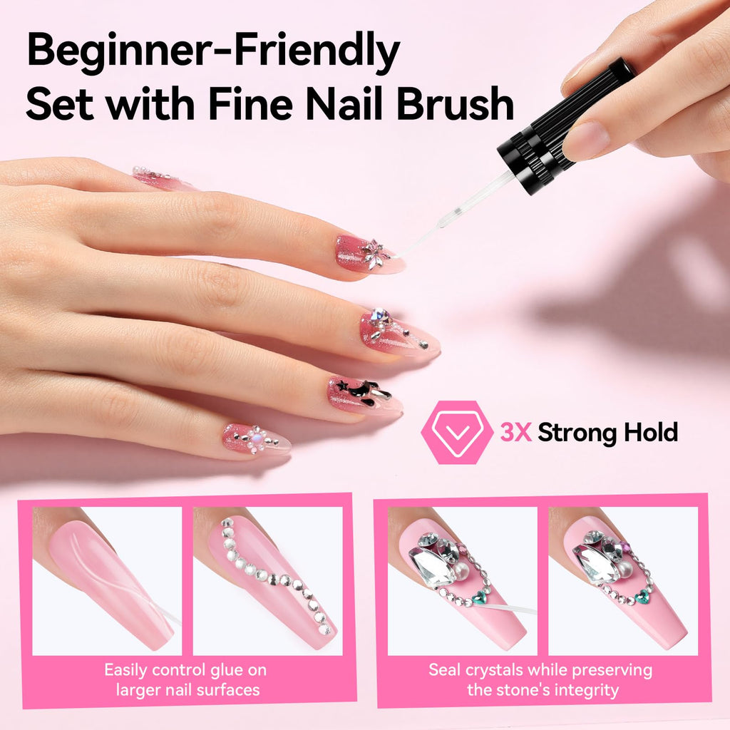 Makartt Nail Rhinestone Glue Gel – Dual-Head Applicator, Strong Adhesive, 8ml x4